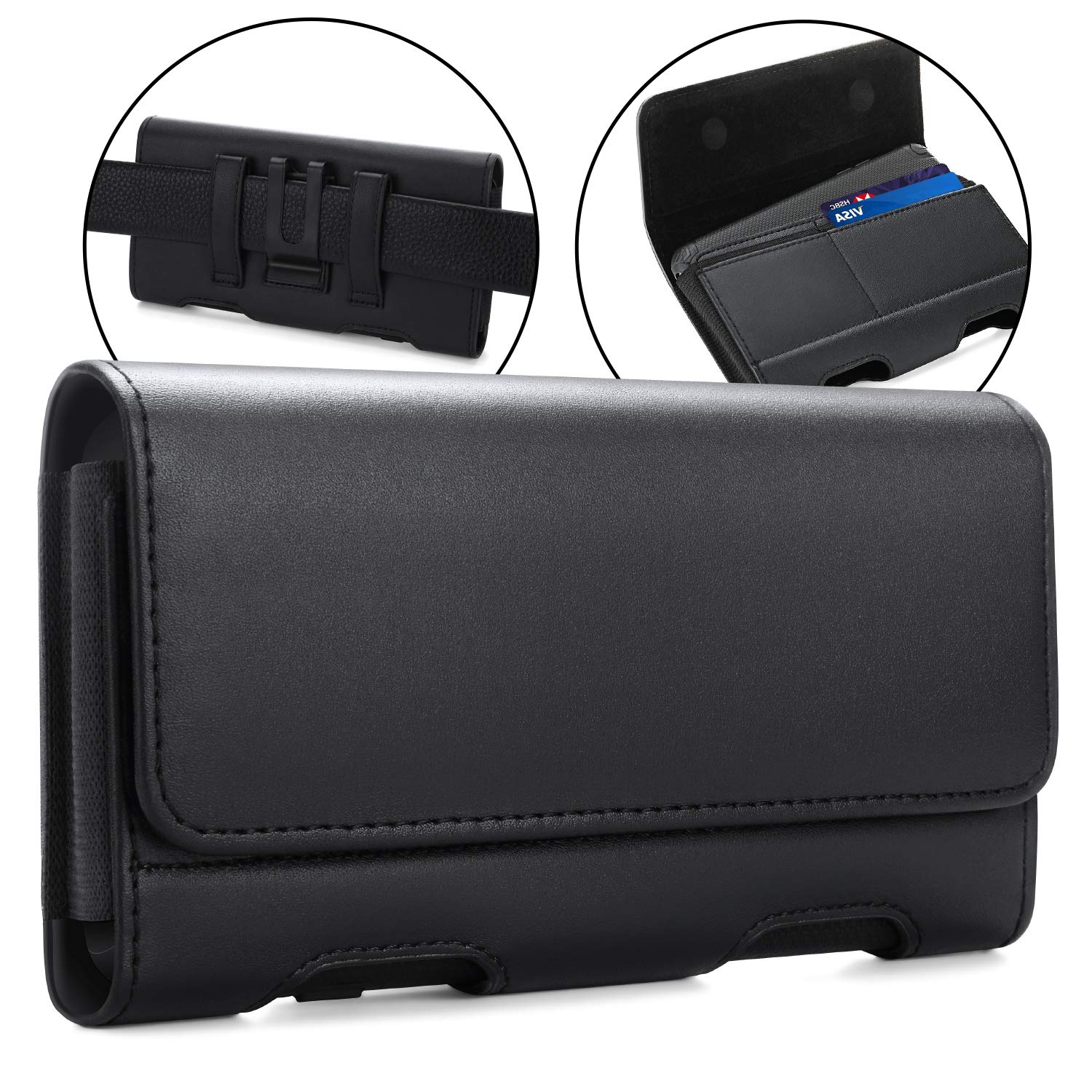BECPLT Galaxy S24 Ultra S23 Ultra S22 Ultra 5G Note 20 Ultra 5G Note 10+ Plus 5G Holster Black Leather Carrying Cell Phone Holder Belt Clip Holster Case Pouch for Galaxy A14 5G S21 Ultra 5G Note 20 9 XL (6.85" x 3.6" x 0.75") Black-Leather