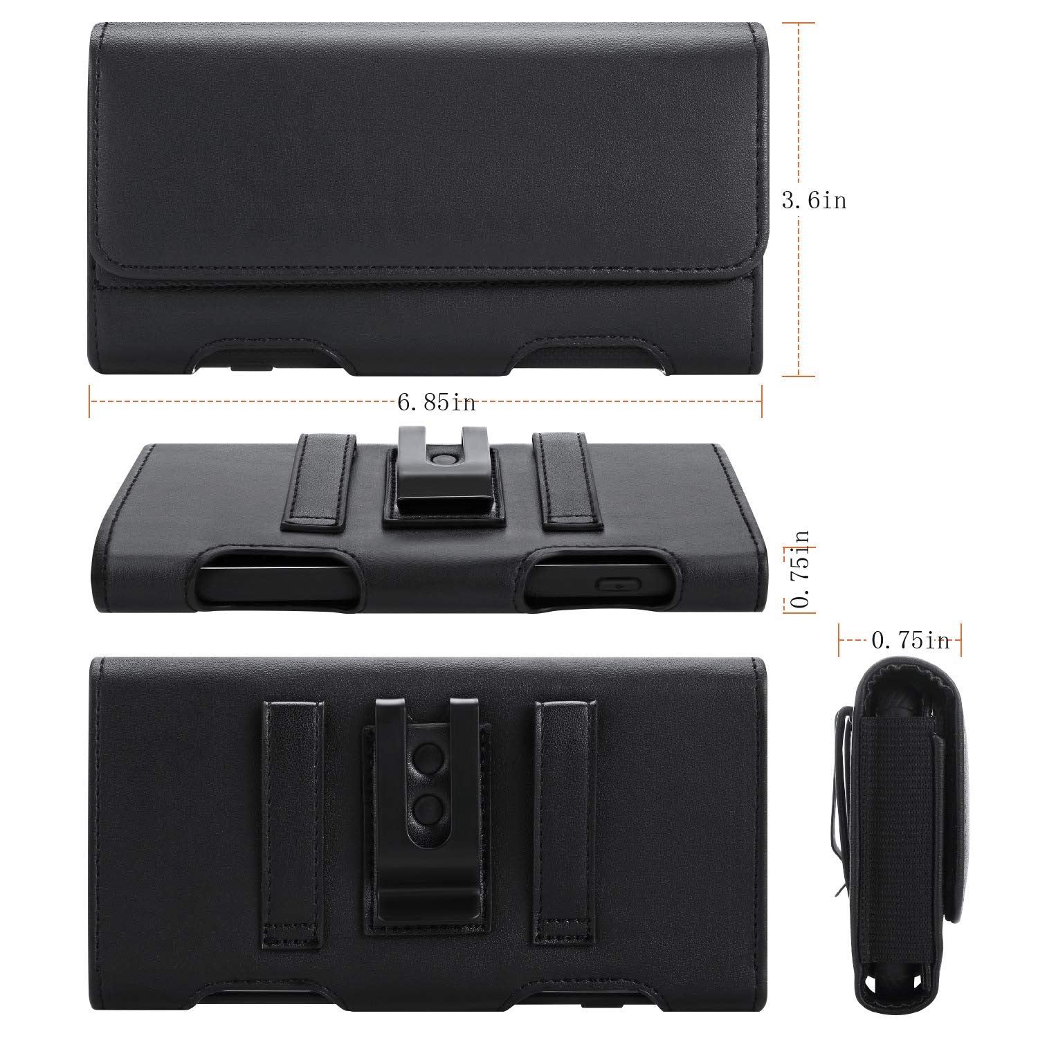 BECPLT Galaxy S24 Ultra S23 Ultra S22 Ultra 5G Note 20 Ultra 5G Note 10+ Plus 5G Holster Black Leather Carrying Cell Phone Holder Belt Clip Holster Case Pouch for Galaxy A14 5G S21 Ultra 5G Note 20 9 XL (6.85" x 3.6" x 0.75") Black-Leather - Image 4