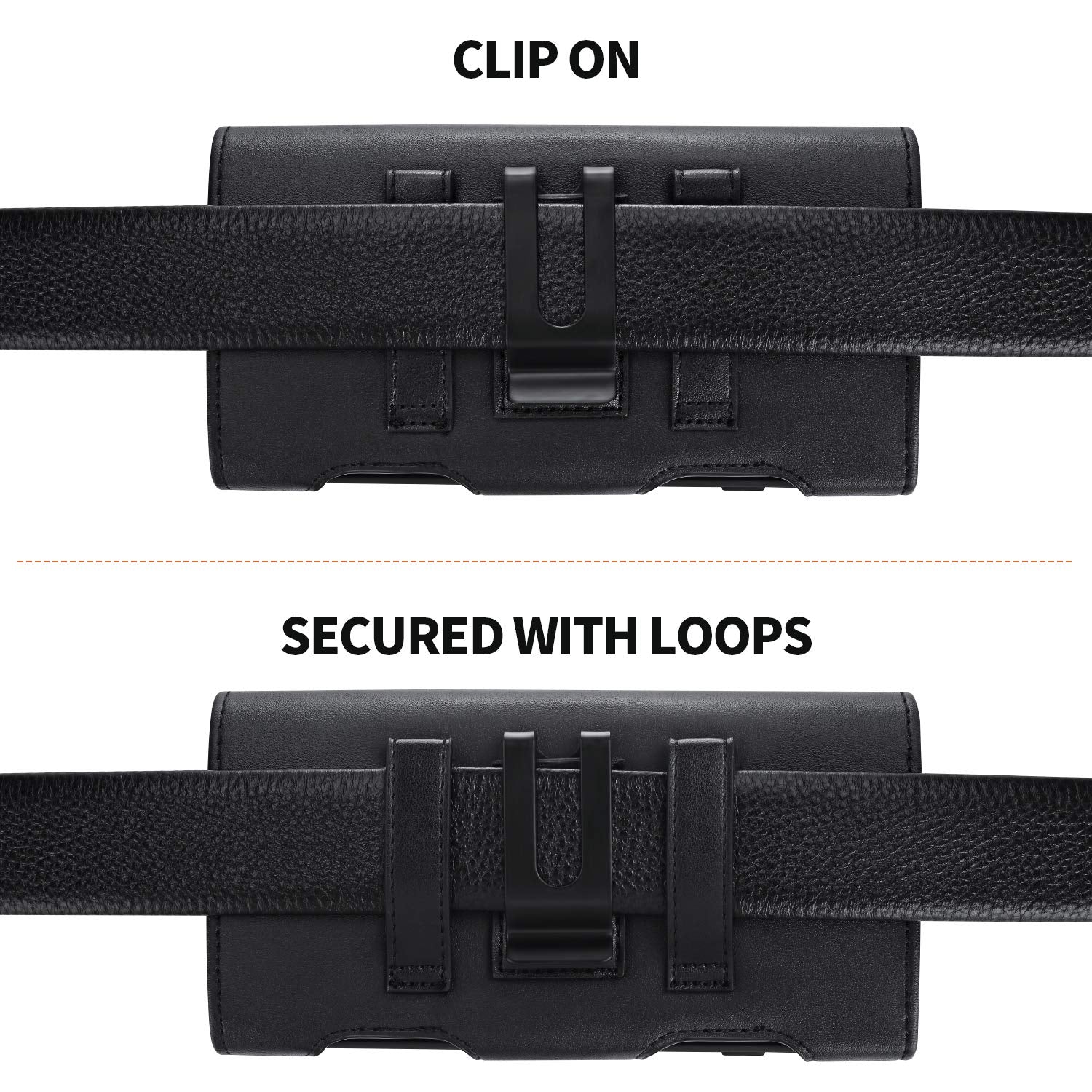BECPLT Galaxy S24 Ultra S23 Ultra S22 Ultra 5G Note 20 Ultra 5G Note 10+ Plus 5G Holster Black Leather Carrying Cell Phone Holder Belt Clip Holster Case Pouch for Galaxy A14 5G S21 Ultra 5G Note 20 9 XL (6.85" x 3.6" x 0.75") Black-Leather - Image 5