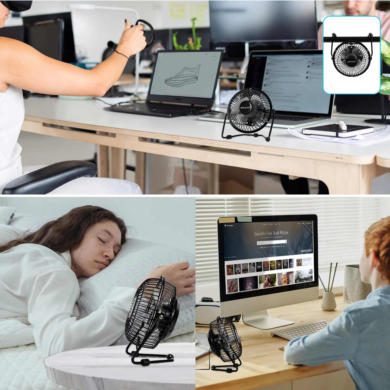 BEESTAR 4 Inch Mini Fan with Metal Construction,Powerful USB Powered,360° Rotation desk Personal Cooling Usb fans small quiet for Home Office Bedroom Black - Image 7