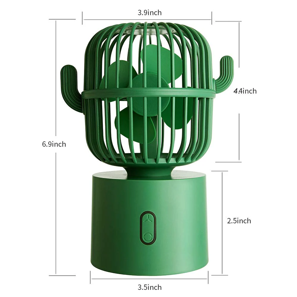 BEISHIDA Personal Fan Small Desktop USB Desk Fan, Cactus Mini Handheld Table 80 Degree Auto Rotation Portable Fans, 3 Speeds Strong Wind, Quiet Operation Fan for Room Home Office Outdoor Travel Green - Image 6
