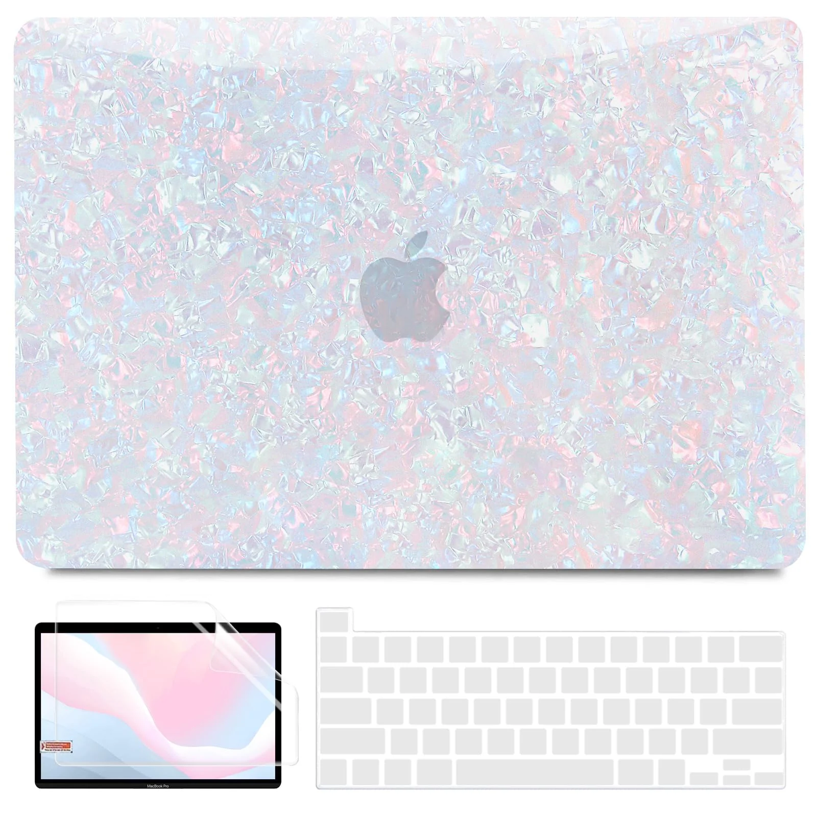 BELKA Compatible with MacBook Pro 13 inch Case M2 2024 2023 2022 2021-2016 A2338 M1 A2251 A2289 A2159 A1989 A1708 A1706, Plastic Hard Shell Case+Keyboard Cover+Screen Protector, Shiny Pearl