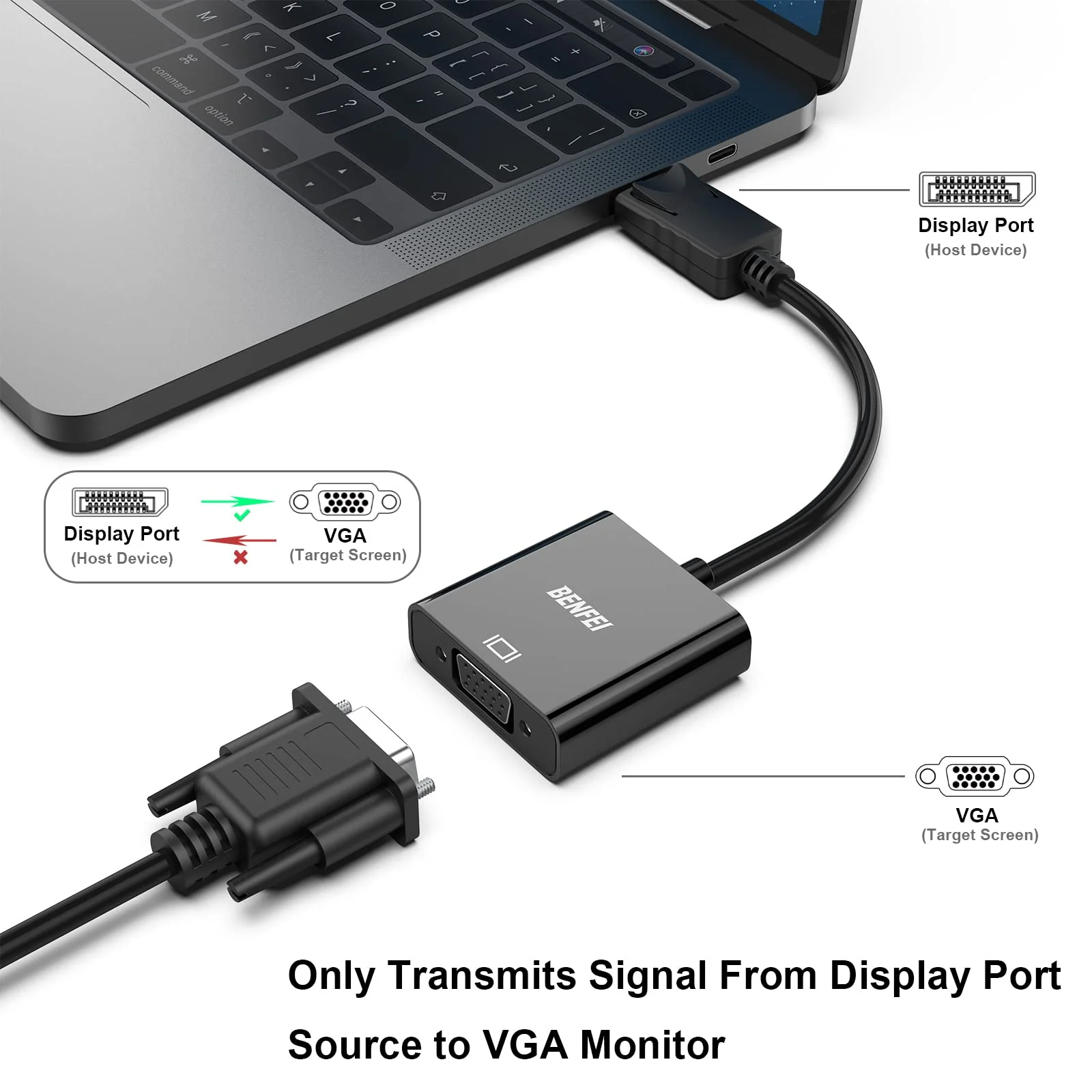 BENFEI DisplayPort to VGA 2 Pack,Gold-Plated Uni-Directional DP Computer to VGA Screen Adapter 1080P (Male to Female) Compatible for Lenovo, Dell, HP, ASUS - Image 2