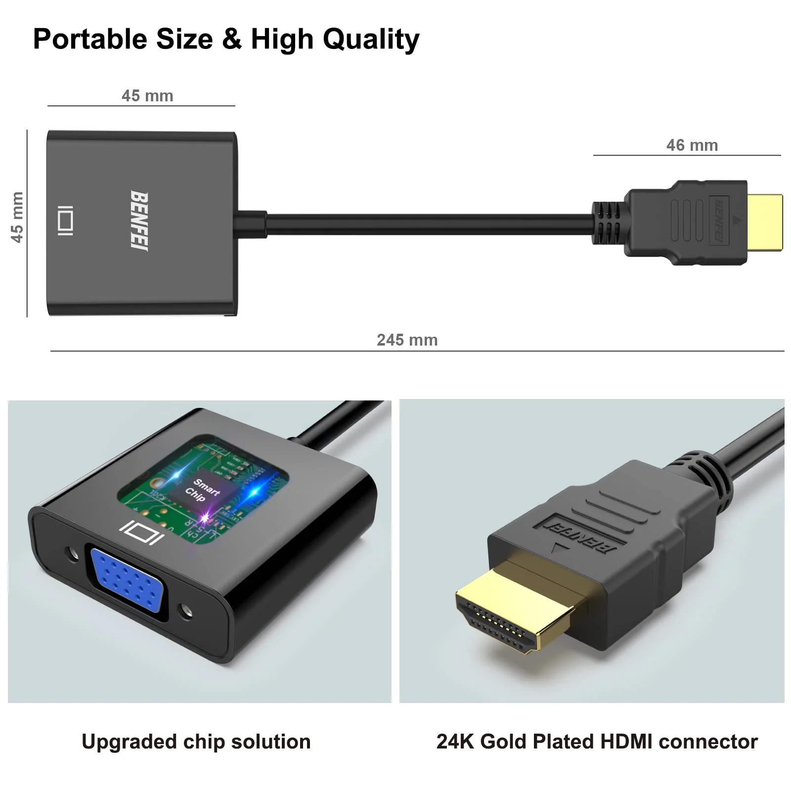 BENFEI HDMI to VGA, 10 Pack, Gold-Plated HDMI to VGA Adapter (Male to Female) for Computer, Desktop, Laptop, PC, Monitor, Projector, HDTV, Chromebook, Raspberry Pi, Roku, Xbox and More - Black - Image 6