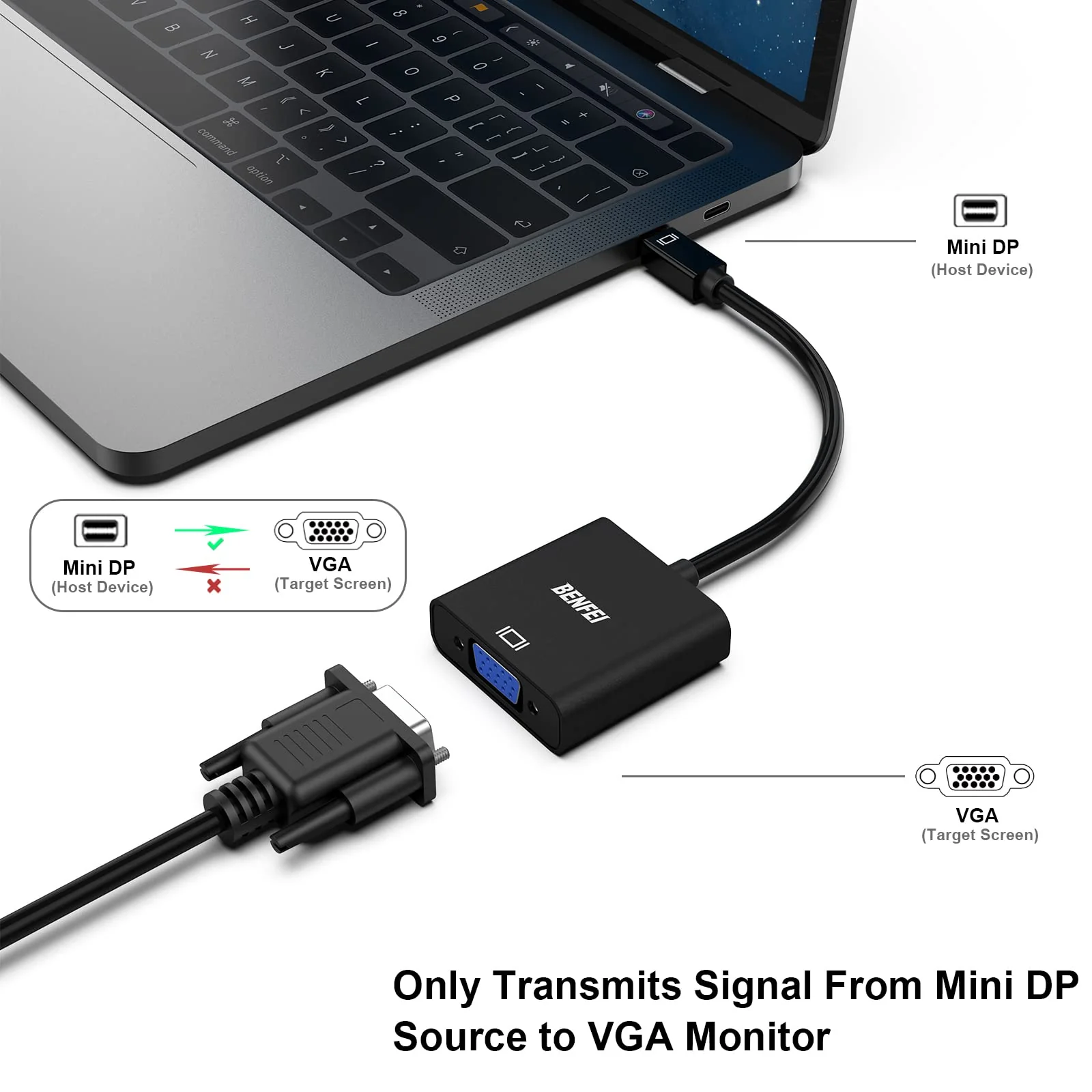 BENFEI Mini DisplayPort to VGA 2 Pack, Mini DP Display Port to VGA (Thunderbolt Compatible) Male to Female Adapter Compatible for ThinkPad SurfacePro PC - Image 2