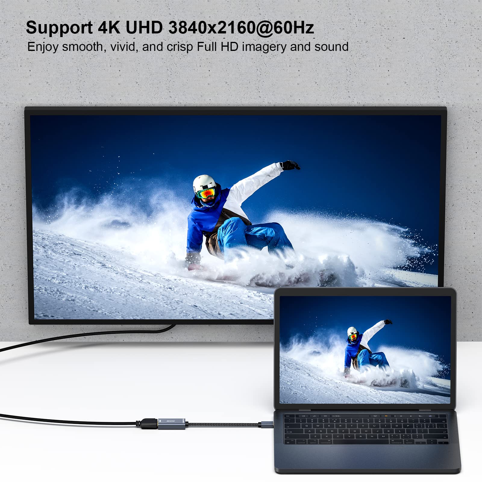 BENFEI Mini DisplayPort(Thunderbolt) to HDMI Adapter 4K@60Hz, Compatible with MacBook Air 2010-2017, MacBook Pro 2010-2015,Mac Mini 2010-2014, Surface pro 1/2/3/4[Aluminium Shell&Nylon Cable] 1 Pack - Image 5