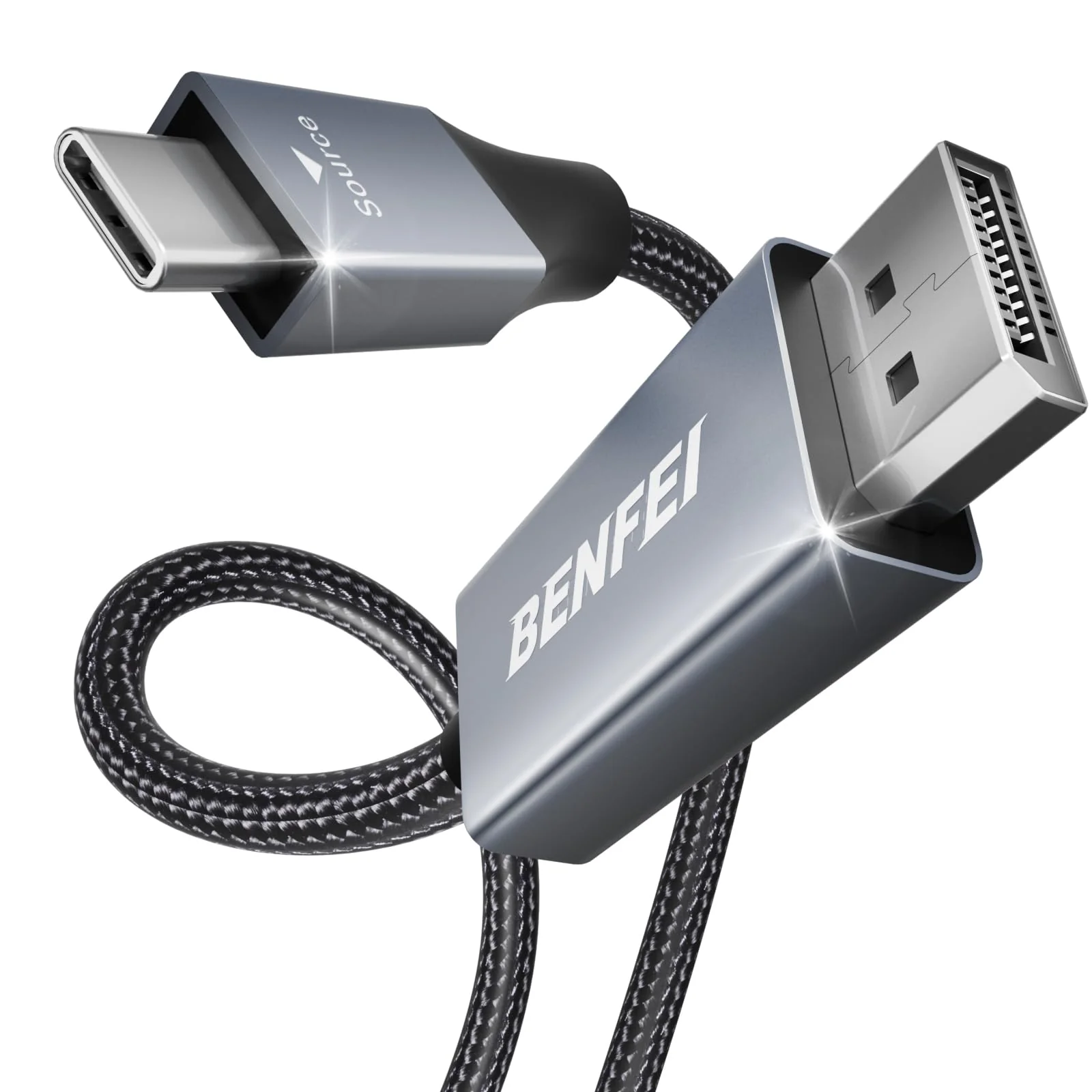 BENFEI USB-C to DisplayPort 10 Feet Cable(8K@60Hz 4K@144Hz), USB Type-C to DisplayPort Cable [Thunderbolt 3/4/5 Compatible] with iPhone 15 Pro/Max, MacBook Pro/Air 2023, iPad Pro, iMac, S23, XPS 17 Gray(Aluminium Shell) 1 PACK