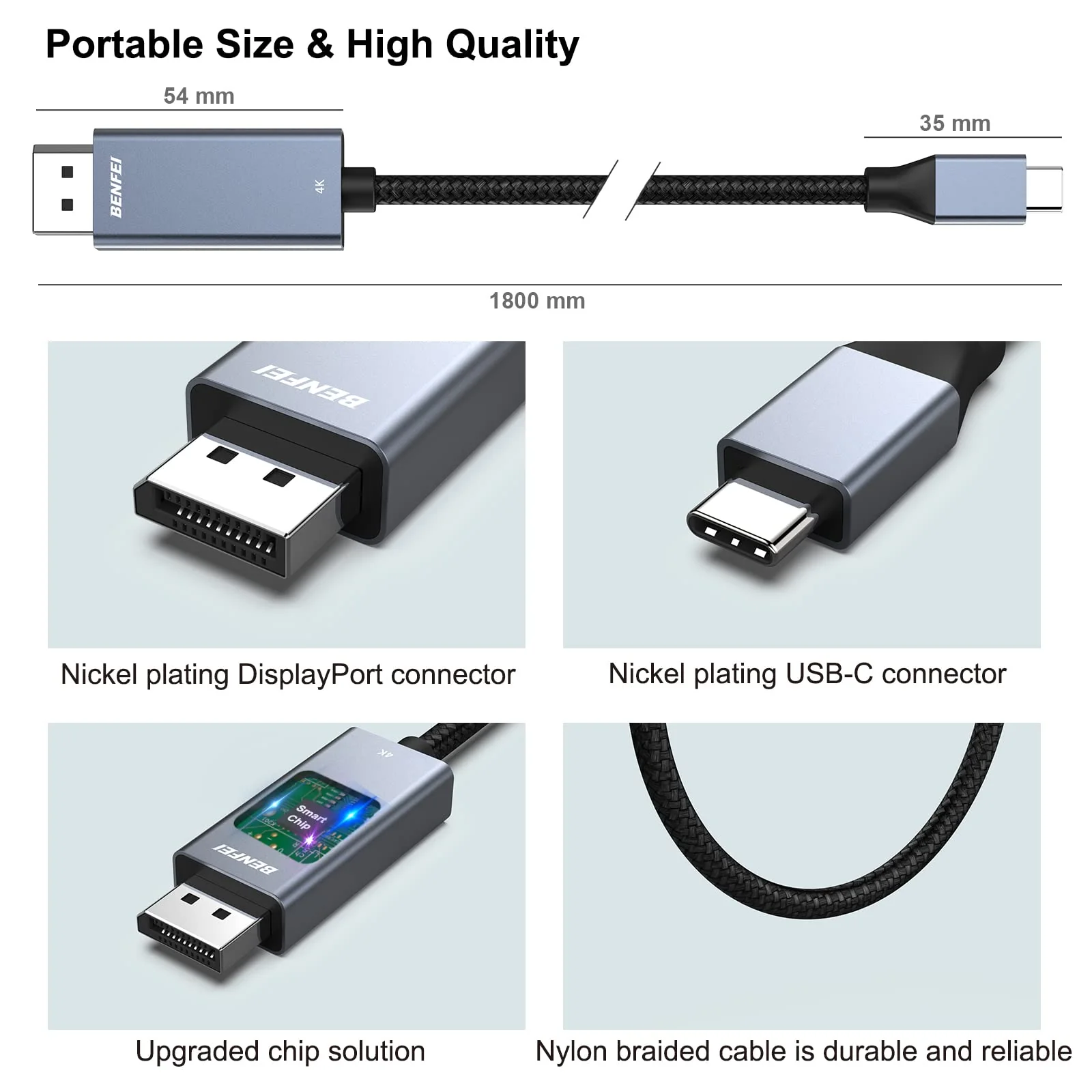 BENFEI USB-C to DisplayPort 10 Feet Cable(8K@60Hz 4K@144Hz), USB Type-C to DisplayPort Cable [Thunderbolt 3/4/5 Compatible] with iPhone 15 Pro/Max, MacBook Pro/Air 2023, iPad Pro, iMac, S23, XPS 17 Gray(Aluminium Shell) 1 PACK - Image 7