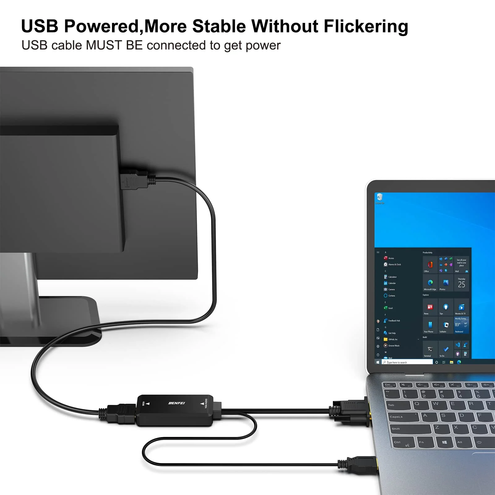 BENFEI VGA to HDMI Adapter, 1080P Converter with Audio from Computer/Laptop VGA Source to HDMI TV/Monitor 1pack VGA Source to HDMI Monitor - Image 2