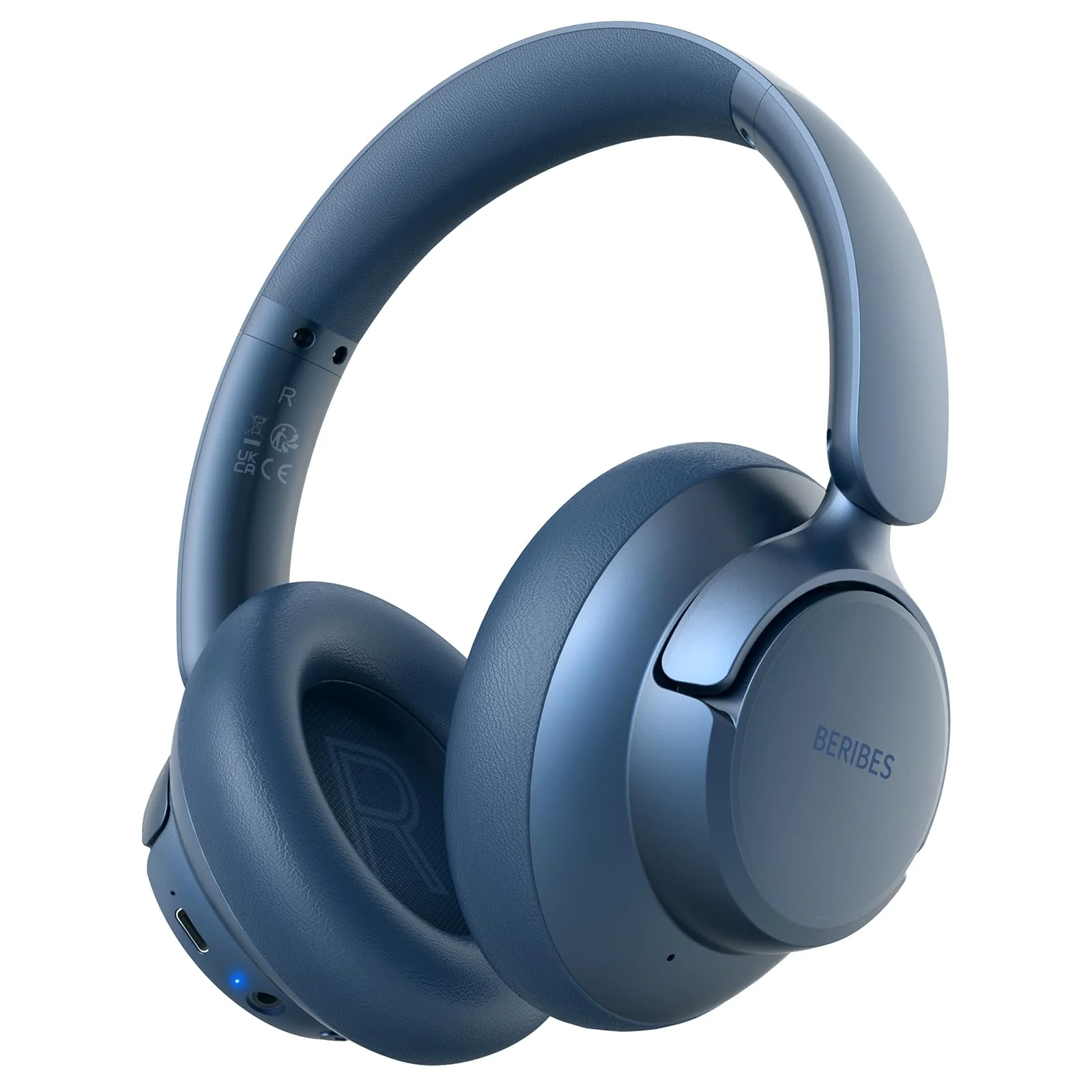 BERIBES Upgraded Hybrid Active Noise Cancelling Wireless Headphones with Transparent Modes,65H Playtime Bluetooth Headphones Wireless with Mic, Deep Bass,3.5MM Cable,Soft-Earpads,Fast Charging-Blue Blue