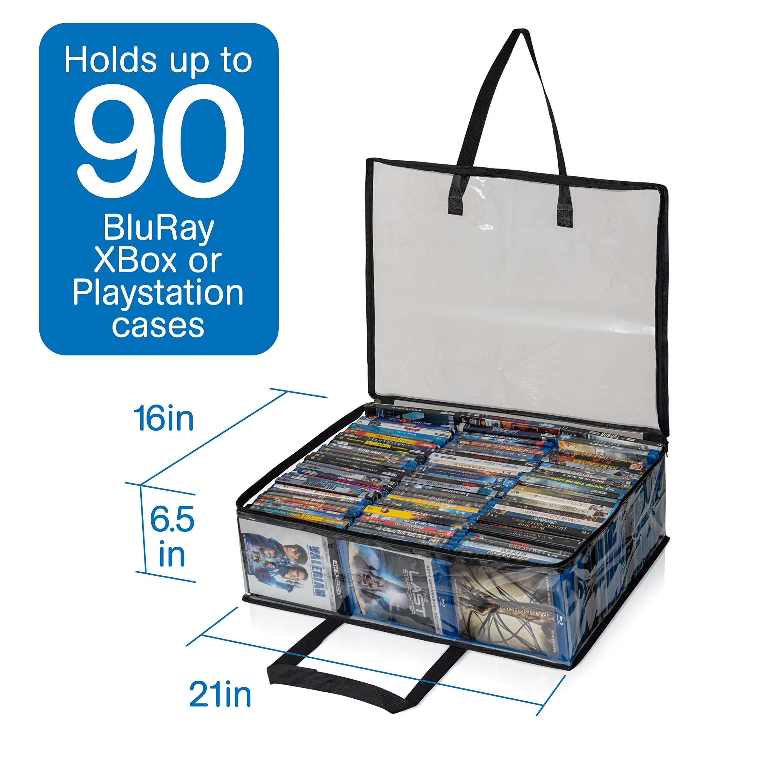 Besti Blu Ray Case Holder Organizer, Set of 2 Clear Plastic Bags with Handles for Storing Blurays, DVDs, CDs, Storage Bags for Video Game Cases, Holds Up to 90 Bluray and 60 DVD Cases (Black) Black - Image 3