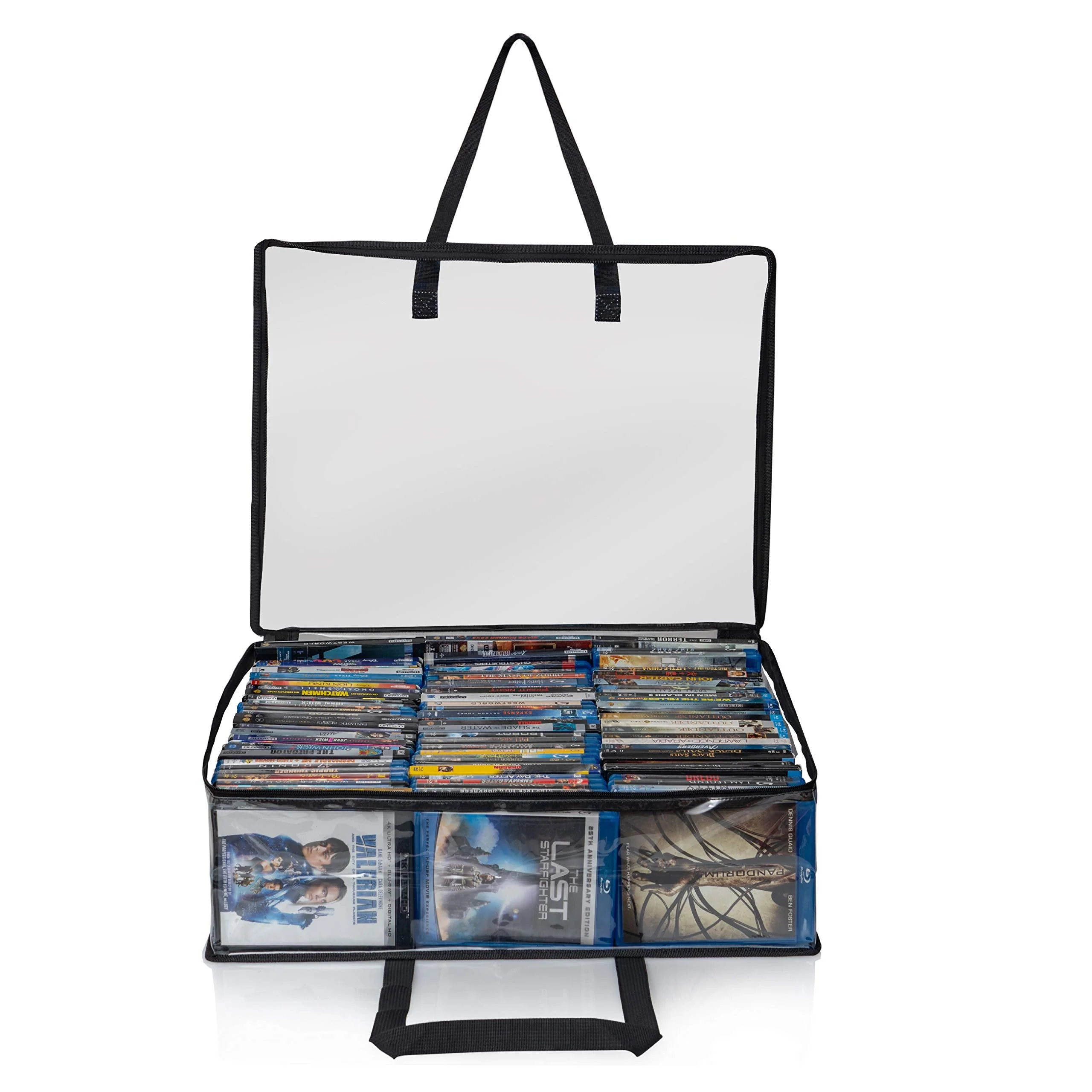 Besti Blu Ray Case Holder Organizer, Set of 2 Clear Plastic Bags with Handles for Storing Blurays, DVDs, CDs, Storage Bags for Video Game Cases, Holds Up to 90 Bluray and 60 DVD Cases (Black) Black - Image 6