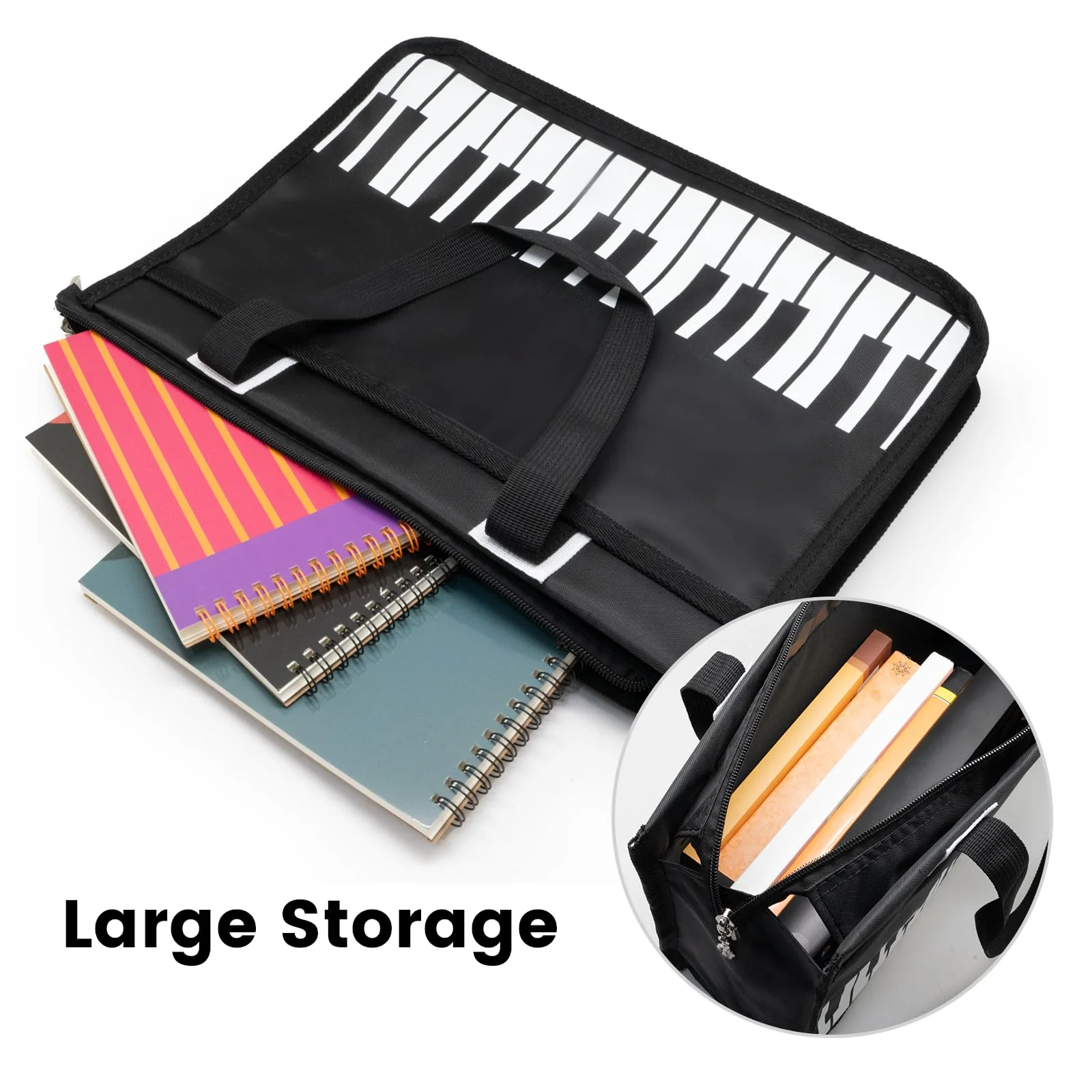 BestSounds Piano Bag, Zipper Waterproof Music Book Tote Bag Piano Accessories for Women, Gifts for Musicians Black - Image 3