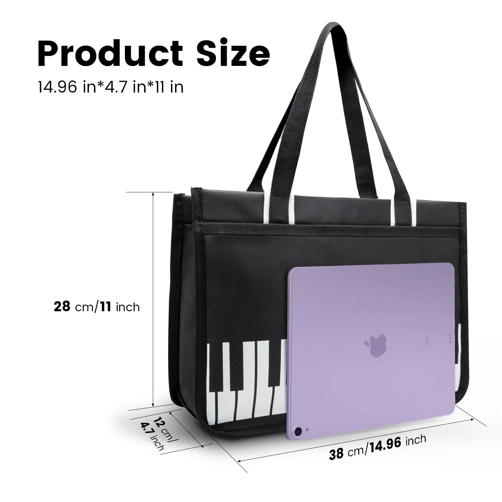 BestSounds Piano Bag, Zipper Waterproof Music Book Tote Bag Piano Accessories for Women, Gifts for Musicians Black - Image 4