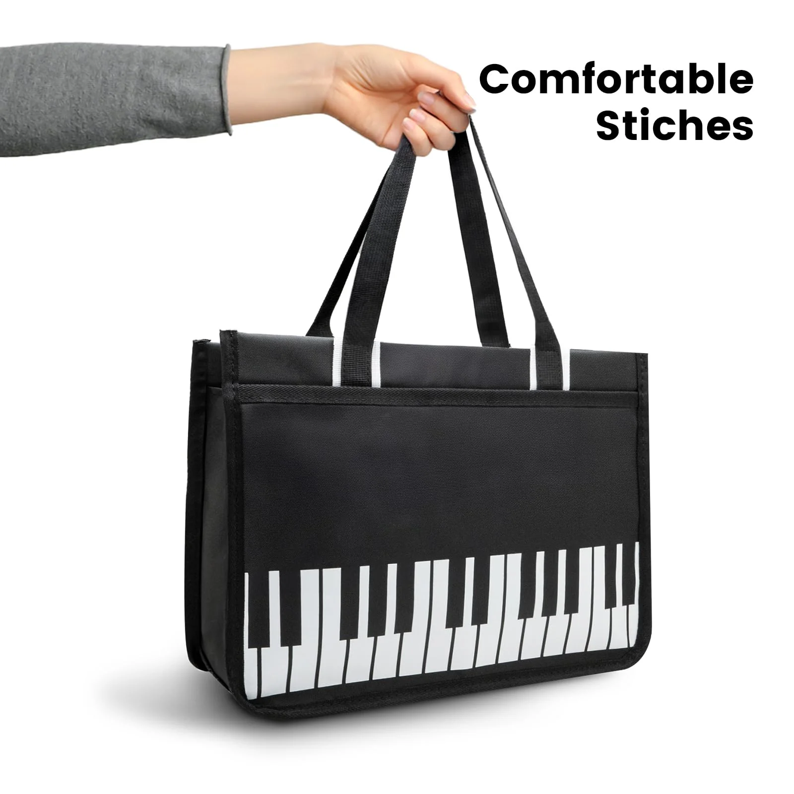 BestSounds Piano Bag, Zipper Waterproof Music Book Tote Bag Piano Accessories for Women, Gifts for Musicians Black - Image 6