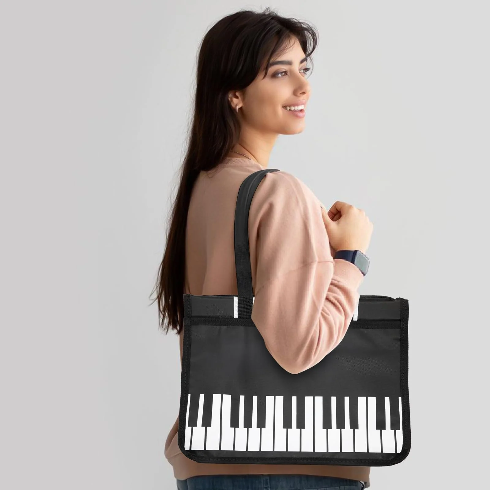 BestSounds Piano Bag, Zipper Waterproof Music Book Tote Bag Piano Accessories for Women, Gifts for Musicians Black - Image 7