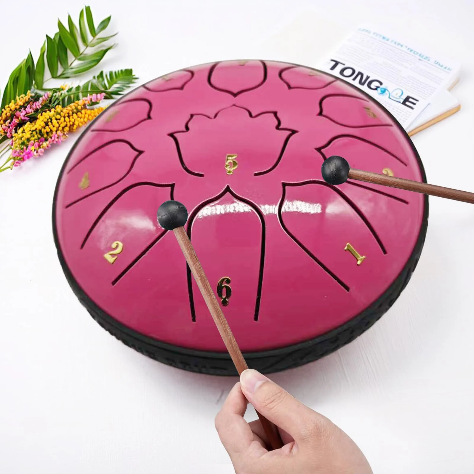 BETESINE 6-Inch 11-Note Steel Tongue Drum – C Major Handpan & Steel Drum for Music Practice and Relaxation – Includes Mallets, Music Book, and Carrying Bag (Rose Pink) Rose Pink 6 Inch 11 Notes - Image 2