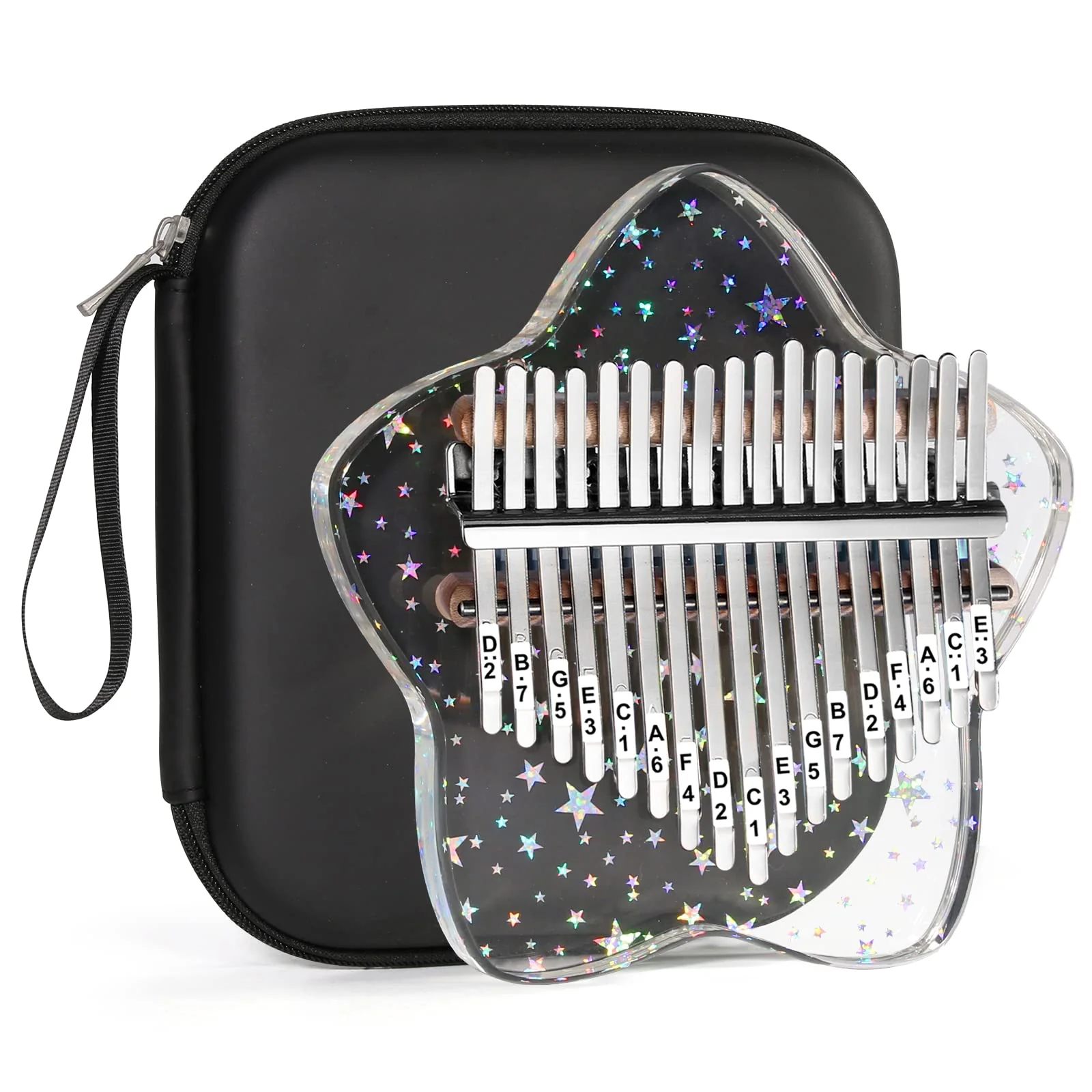 Beveetio Clear Kalimba Thumb Piano With Eva Protective Case, Transparent Crystal Kalimba 17 Key, Musical Instrument Gifts, Rainbow Star Finger Piano, Acrylic Mbira… Transparent & Rainbow Star