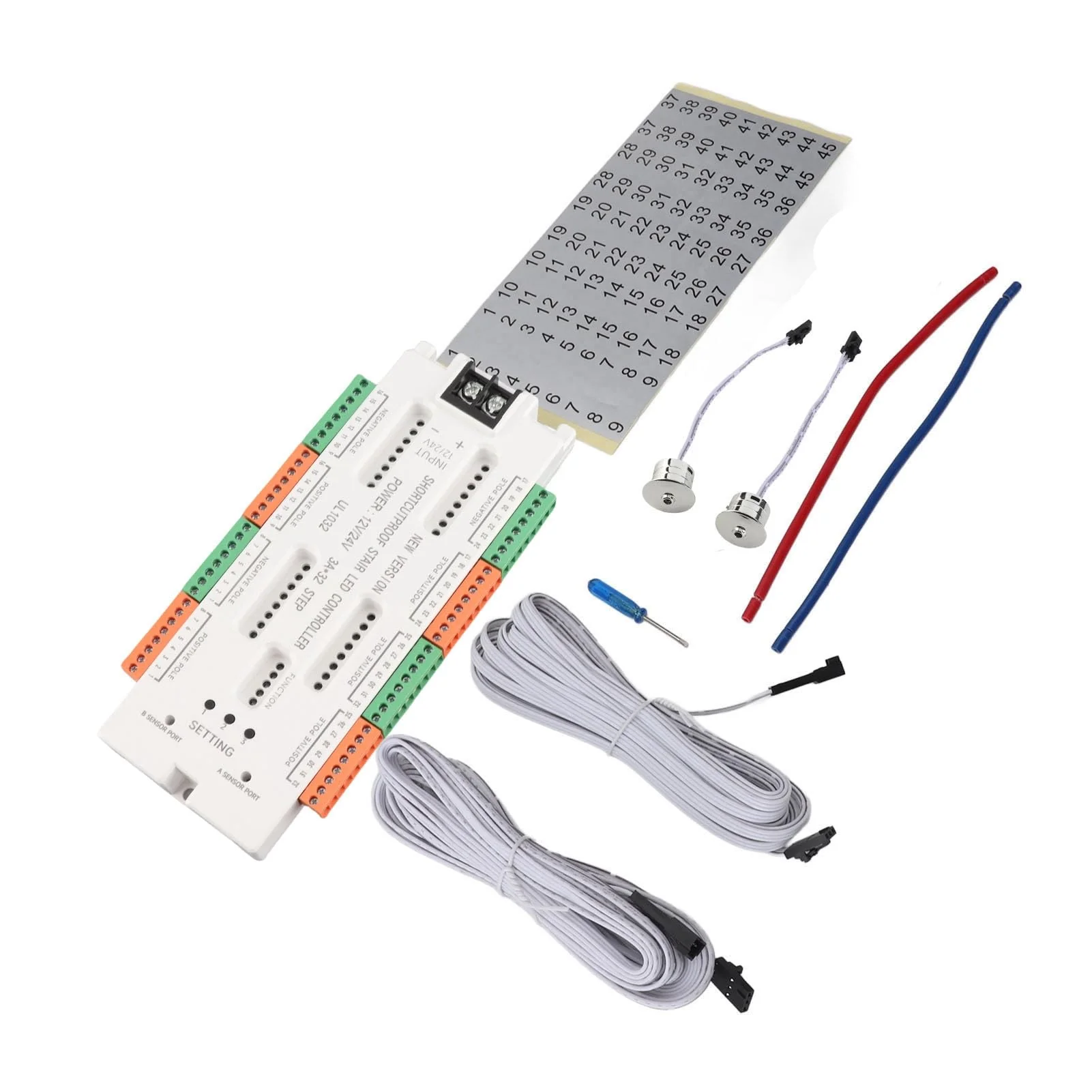 Bewinner 32 Channel LED Motion Sensor Stair Light Controller, Automatic Stair LED Controller, Speed, Brightness, Adjustable Light Level Lighting Control for