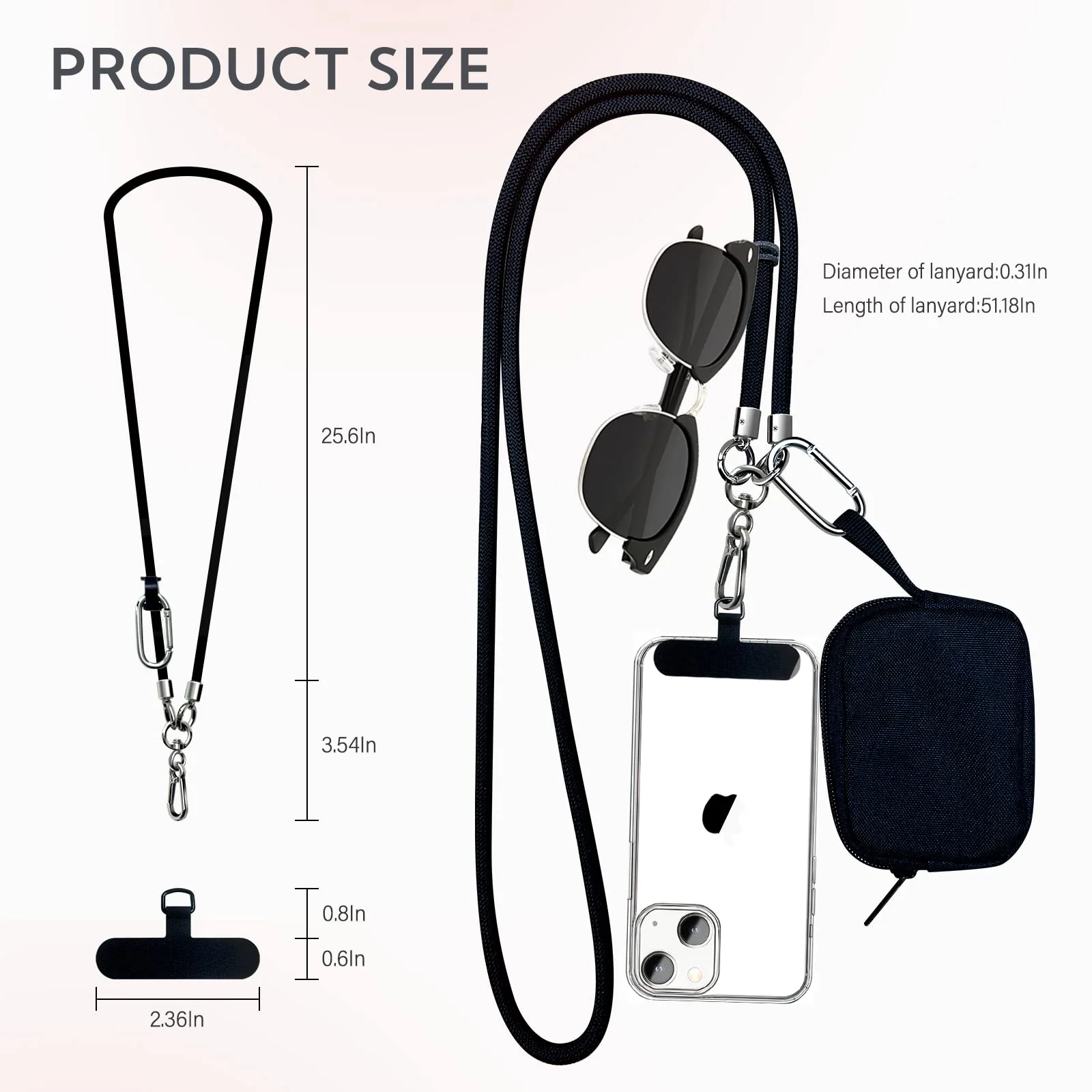BFSD·DM Cell Phone Lanyard, Universal Crossbody Patch Phone Lanyards,2× Phone Patches,Nylon Phone Lanyards for Around The Neck,Compatible with Most Smartphones, anti theft(Black,48 inch) Black - Image 2