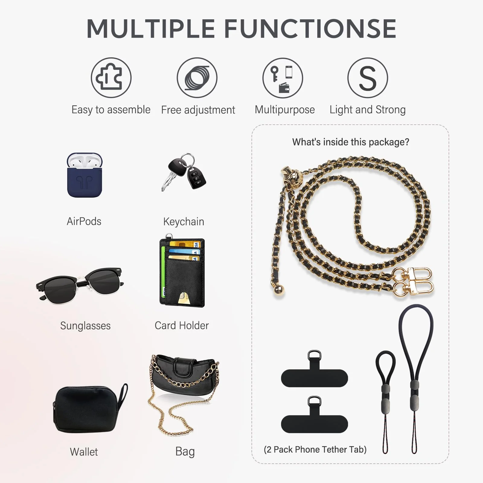 BFSD·DM Phone crossbody strap, 2× Pads,1× Leather Phone Strap,1× Phone Wrist Strap,1× Adjustable Finger Strap,Universal Crossbody Patch Phone Lanyards,Compatible with Most Smart, phone lanyard Gold/Black Adjustable - Image 6