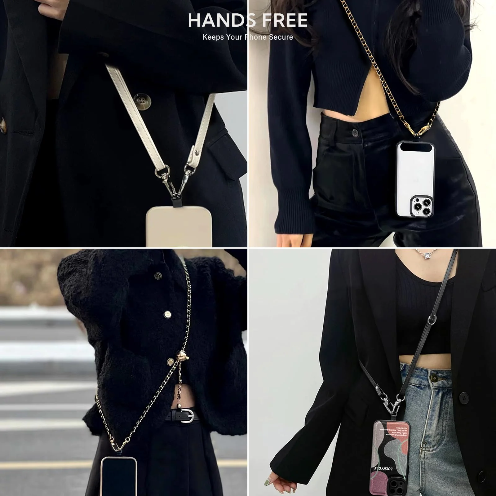 BFSD·DM Phone crossbody strap, 2× Pads,1× Leather Phone Strap,1× Phone Wrist Strap,1× Adjustable Finger Strap,Universal Crossbody Patch Phone Lanyards,Compatible with Most Smart, phone lanyard Gold/Black Adjustable - Image 7