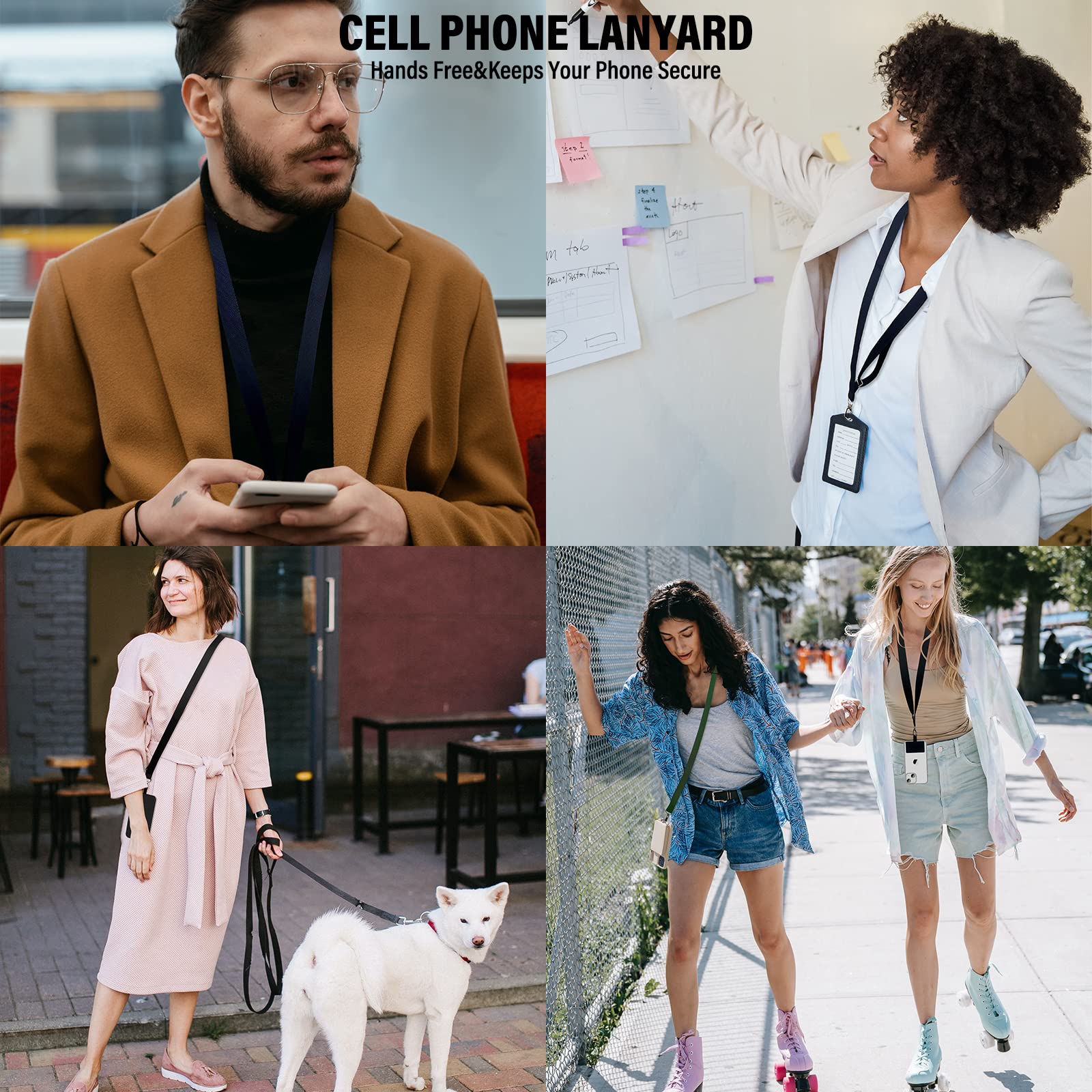 BFSD·DM Phone Lanyard,Cell Phone Lanyards for Around The Neck,Adjustable Nylon Phone Strap Crossbody Compatible with Most Smartphones with Full Coverage Case(Black) Black - Image 3