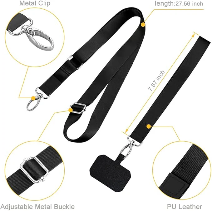 BFSD·DM Phone Lanyard,Cell Phone Lanyards for Around The Neck,Adjustable Nylon Phone Strap Crossbody Compatible with Most Smartphones with Full Coverage Case(Black) Black - Image 6