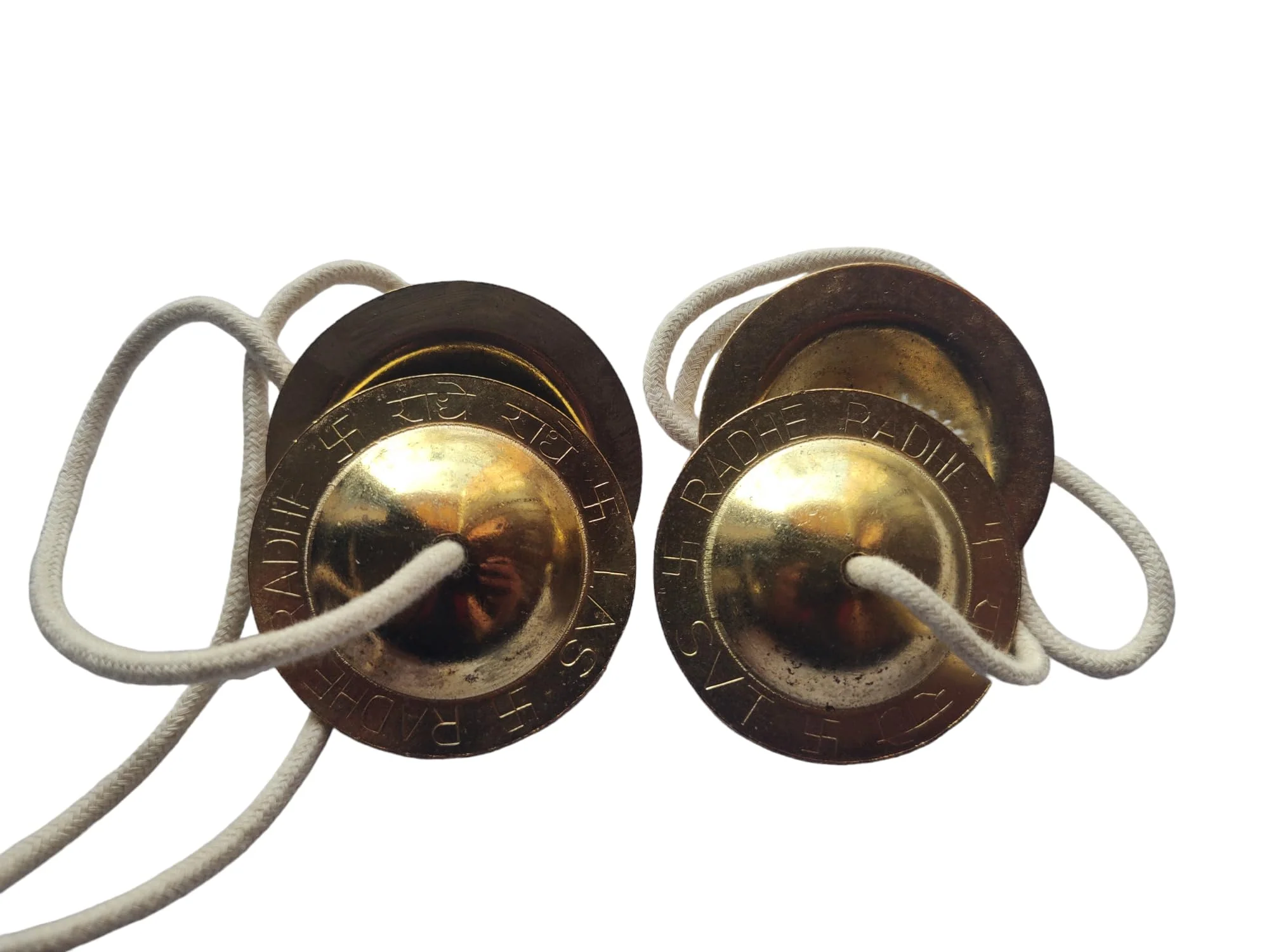 BHAVICREATION Manjeera Manjira Cymbals Hand Cymbal Metal Clapper Shree Radhe Manjeera for Puja (2 Quantity), Bhavi-1 2 Quantity