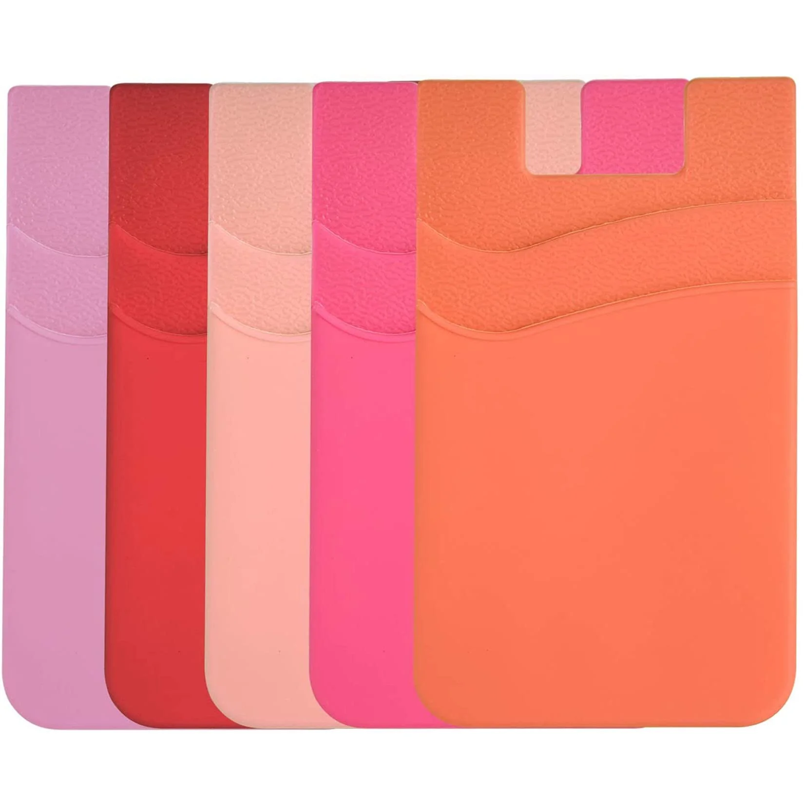 BIAJIYA Card Holder for Back of Phone, Pouch Silicone Wallet Sleeve Pocket Stick-on ID Credit Card for All Smartphones Pink+Red+RGold+HPink+Orange