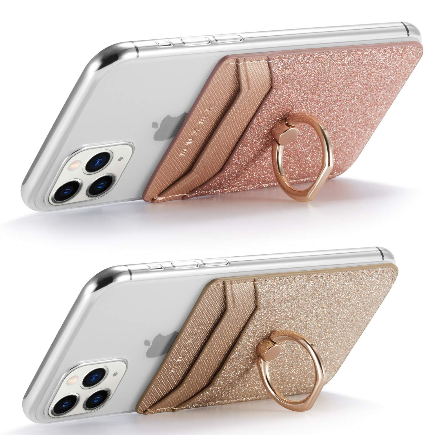 BIAJIYA Phone Card Holder RFID Leather Wallet Credit Adhesive Cell Case Stick-on Card Holder for Women and Men Back of Phone for Most of Smartphones RoseGold - Image 3