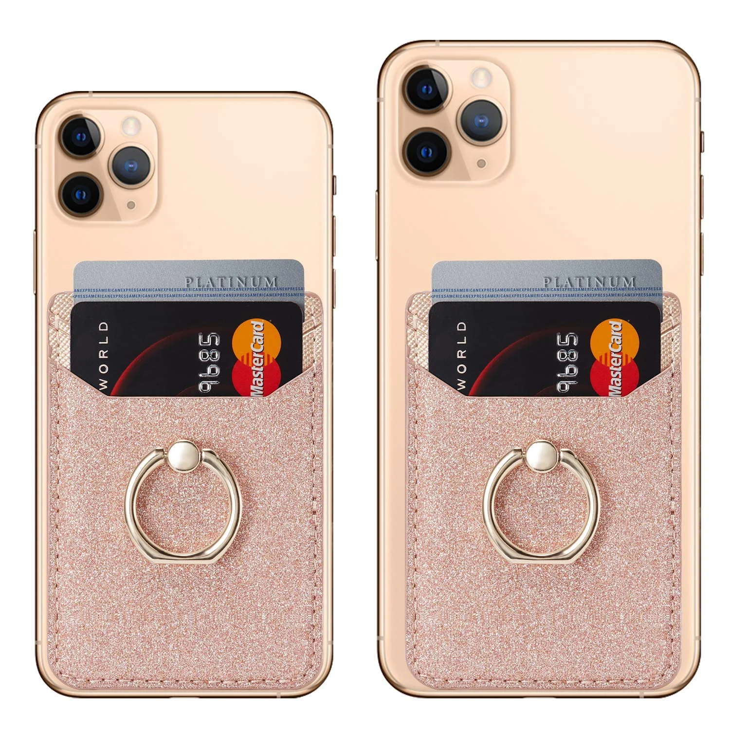 BIAJIYA Phone Card Holder RFID Leather Wallet Credit Adhesive Cell Case Stick-on Card Holder for Women and Men Back of Phone for Most of Smartphones RoseGold - Image 5