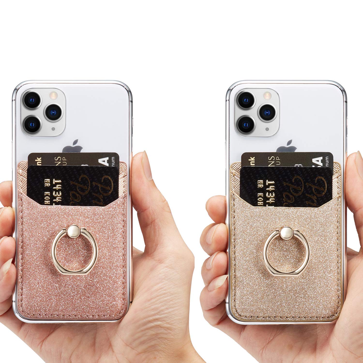 BIAJIYA Phone Card Holder RFID Leather Wallet Credit Adhesive Cell Case Stick-on Card Holder for Women and Men Back of Phone for Most of Smartphones RoseGold - Image 6