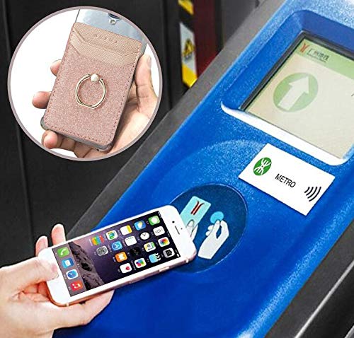 BIAJIYA Phone Card Holder RFID Leather Wallet Credit Adhesive Cell Case Stick-on Card Holder for Women and Men Back of Phone for Most of Smartphones RoseGold - Image 8