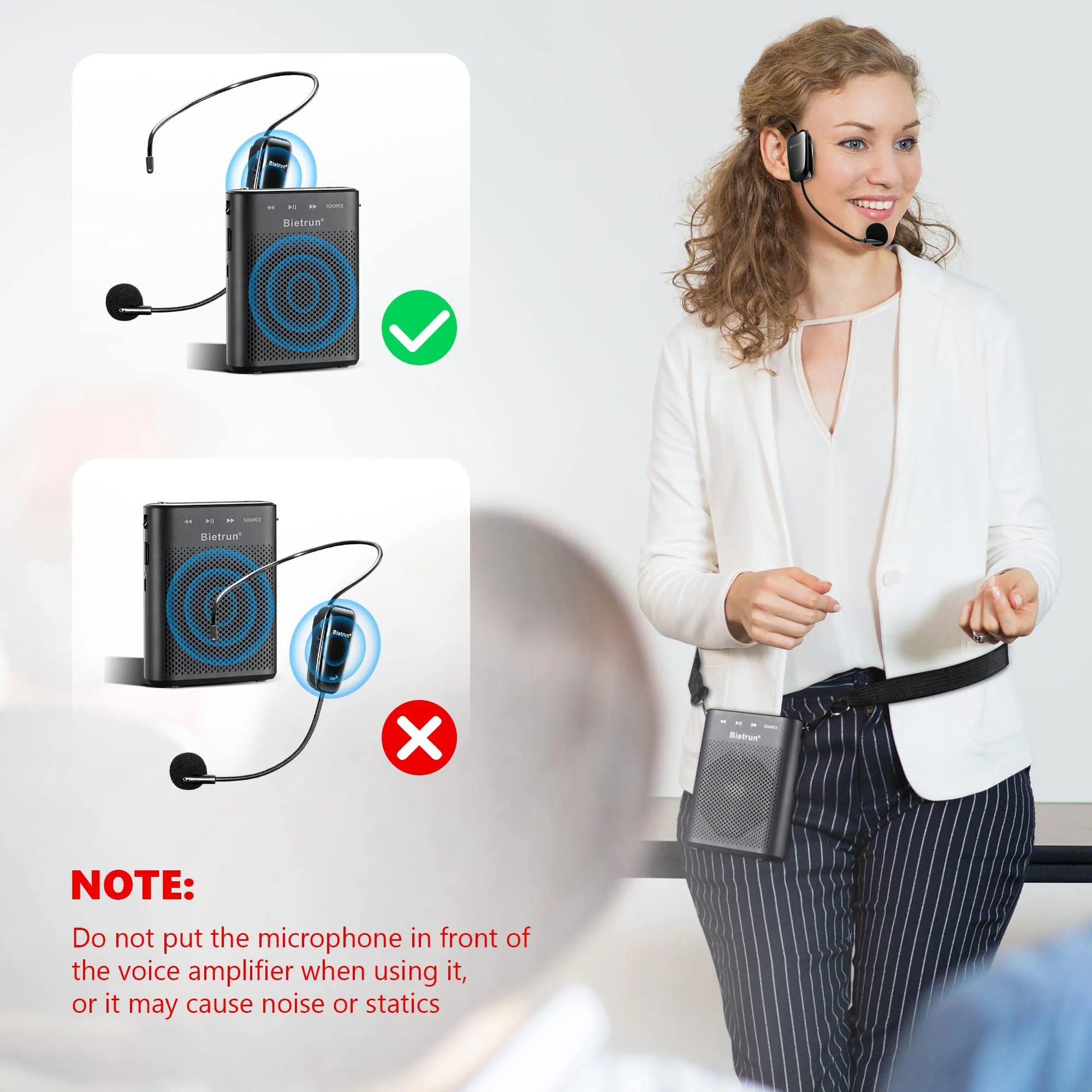 Bietrun Voice Amplifier for Teachers with Bluetooth, Portable Rechargeable Wireless Voice Amplifier with Headset Microphone Portable Megaphone Speaker for Teaching, Coach, Instructor, Tour Guide - Image 5