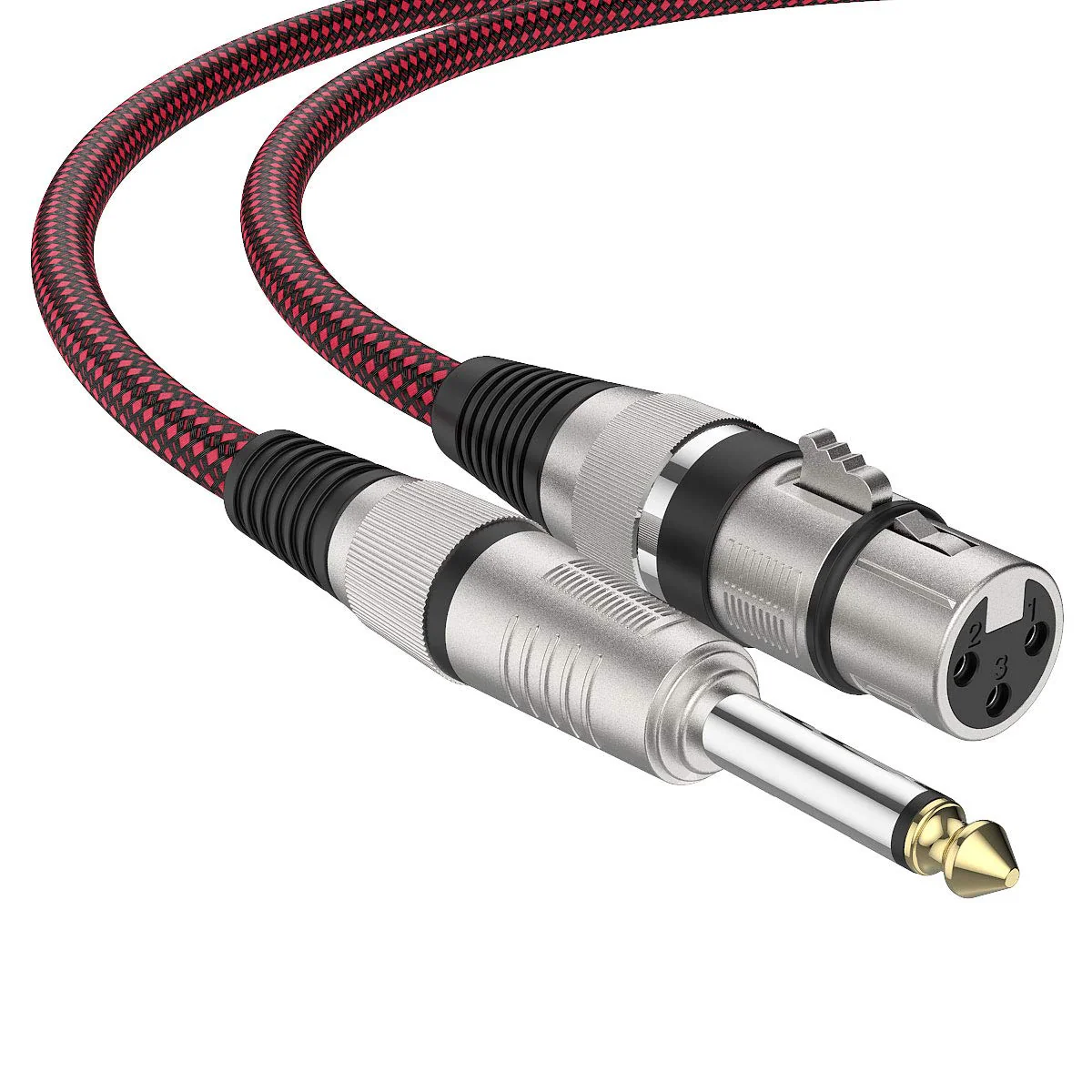 BIFALE XLR Female to 1/4 TS Cable 25ft 2Pack, Nylon Braided Microphone Cable TS 6.35mm Mono Jack Unbalanced Microphone Cable Heavy Duty Mic Cable TS to XLR Female-25FT-2Pack