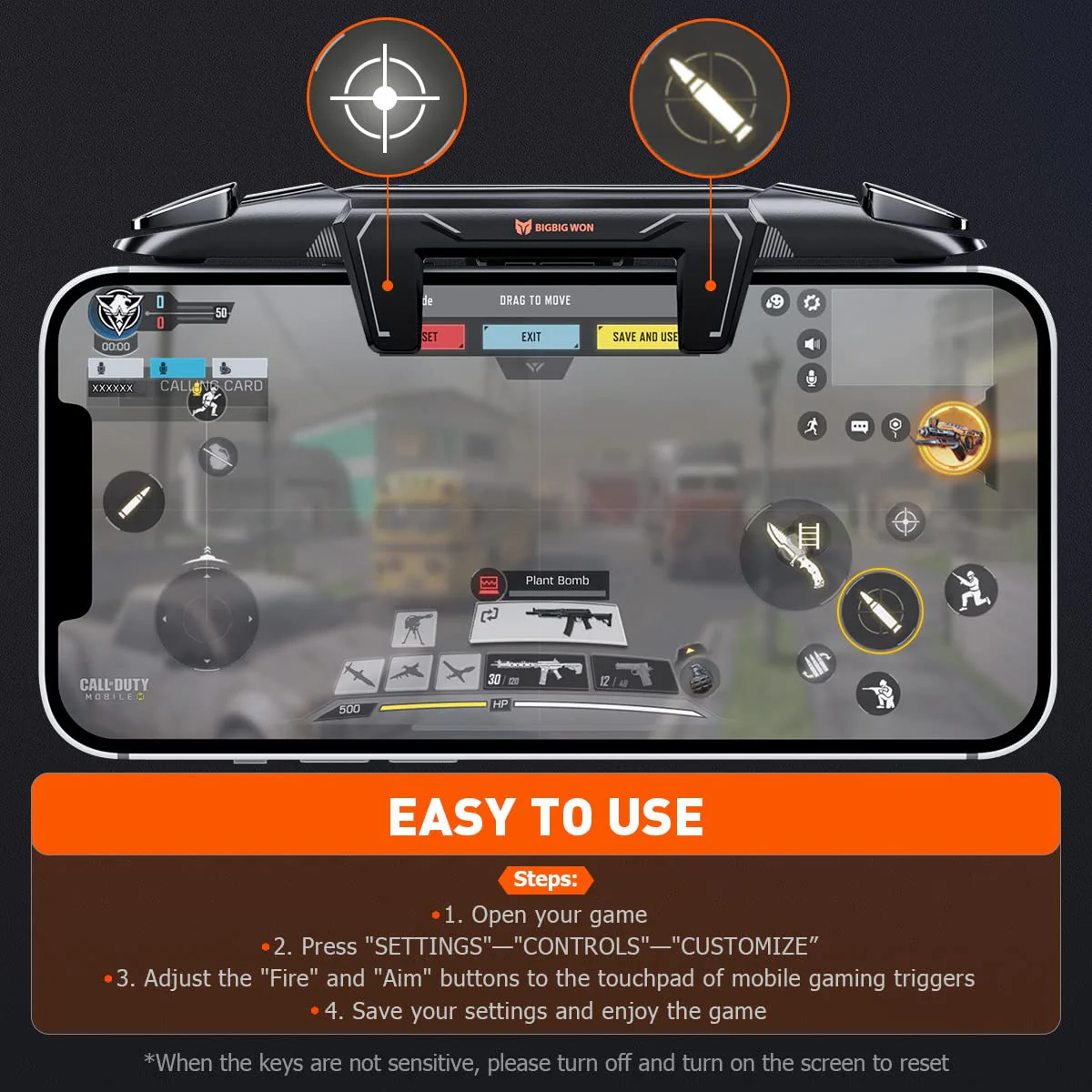 BIGBIG WON Gaming Triggers, Mobile Game Controller for PUBG/Fornite/Call of Duty Integrated Mobile Triggers Aim Button Shooter Joystick for iPhone and Android Mobile Gaming Trigger Black M3 - Image 6