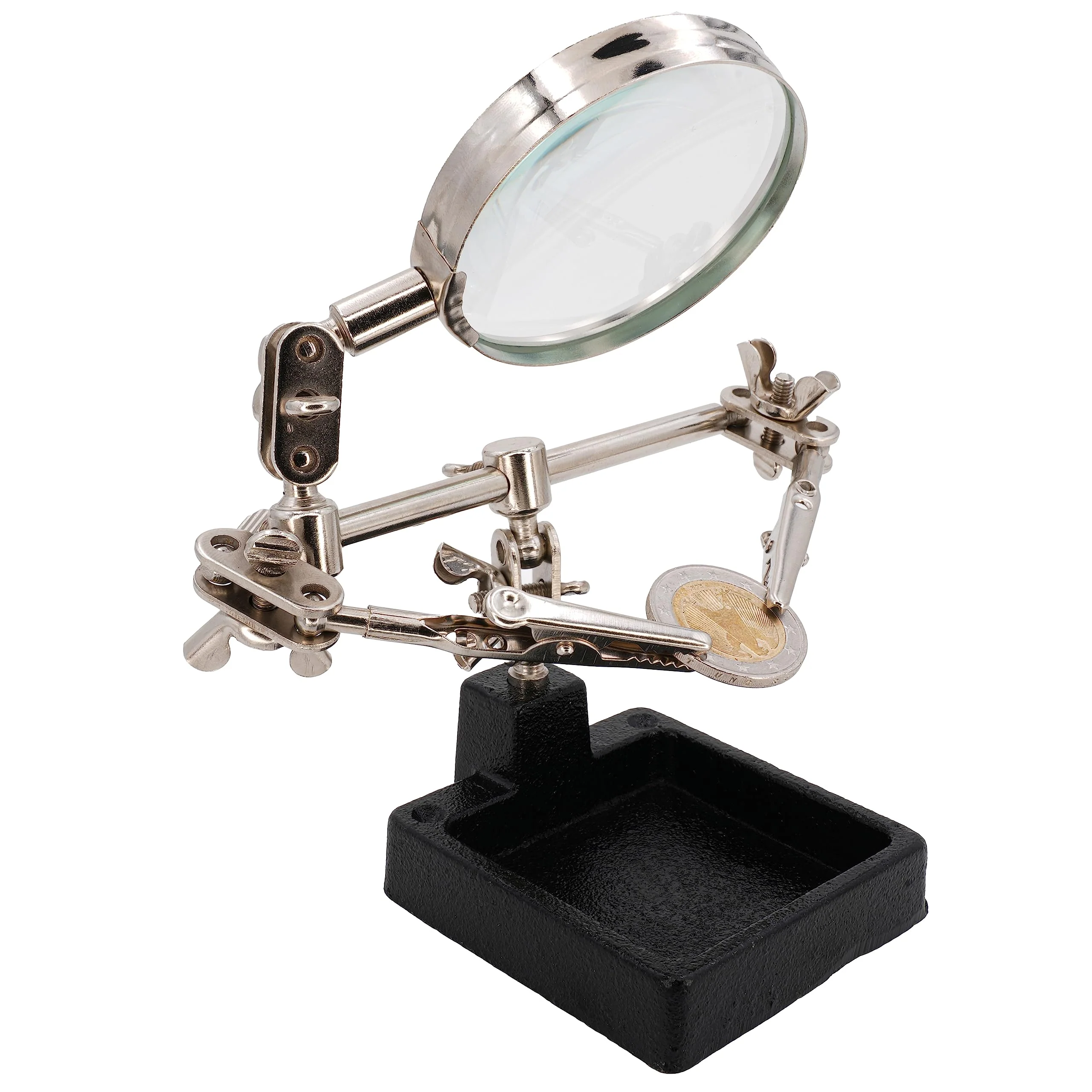 BIGtec Third Hand with Magnifying Glass Helping Hand Precision Mechanics Soldering Aid Soldering Accessories Soldering Tool with Interchangeable Clamps Crocodile Clips