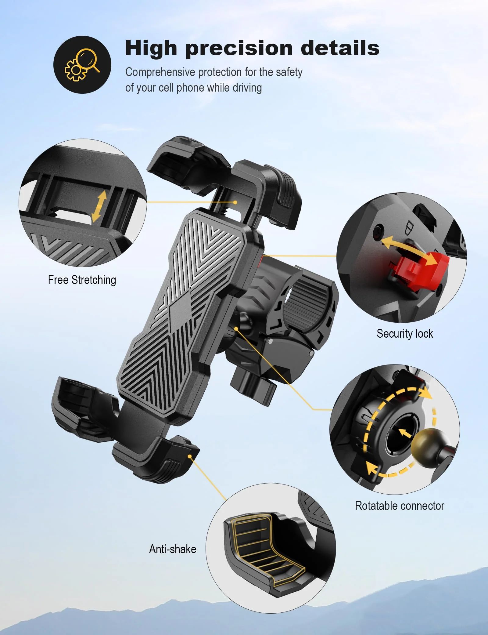 Bike Phone Holder Universal Motorcycle Phone Holder for Road Bike MTB Scooter with 360 Rotate for 4.7-7.2 Inch Smartphone - Image 5