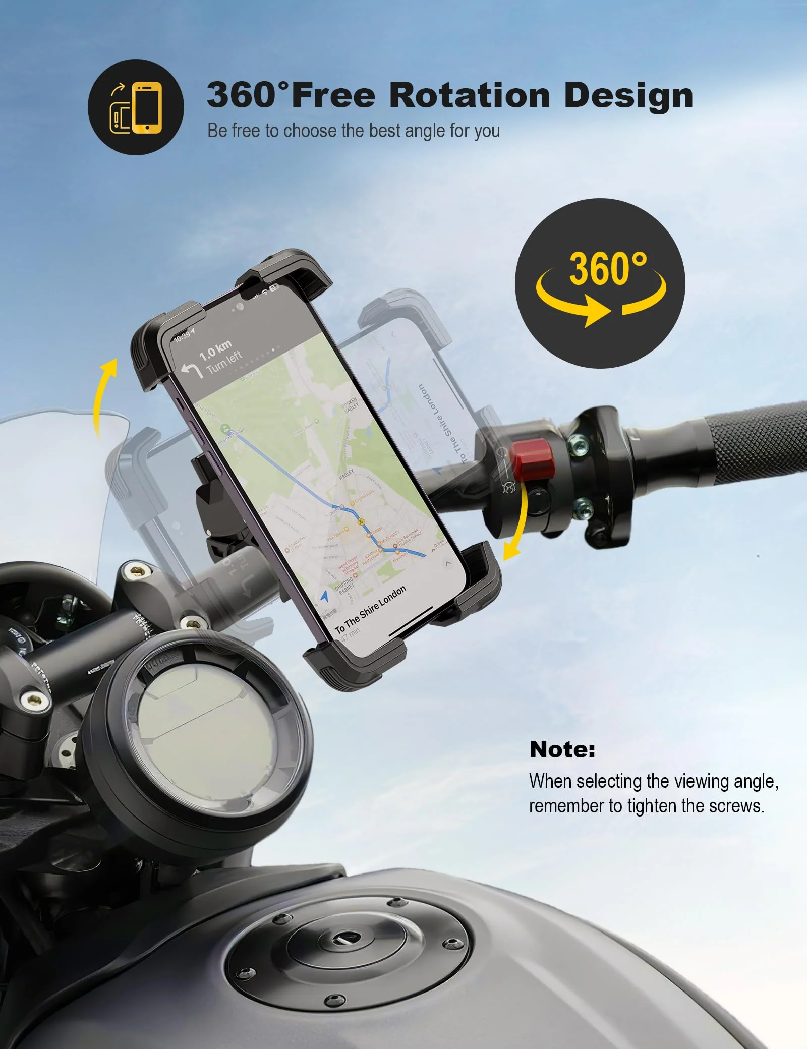 Bike Phone Holder Universal Motorcycle Phone Holder for Road Bike MTB Scooter with 360 Rotate for 4.7-7.2 Inch Smartphone - Image 6
