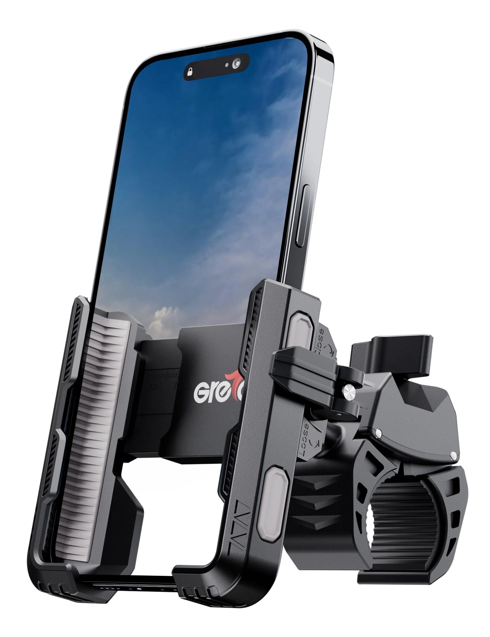 Bike Phone Mount for Electric, Mountain, Scooter, and Dirt Bikes [Camera Friendly] [1s Lock] Universal 360° Bicycle Handlebar Holder for iPhone 15/14/13 Samsung S23/S22 4.5-7" Smartphone (Grey) Grey