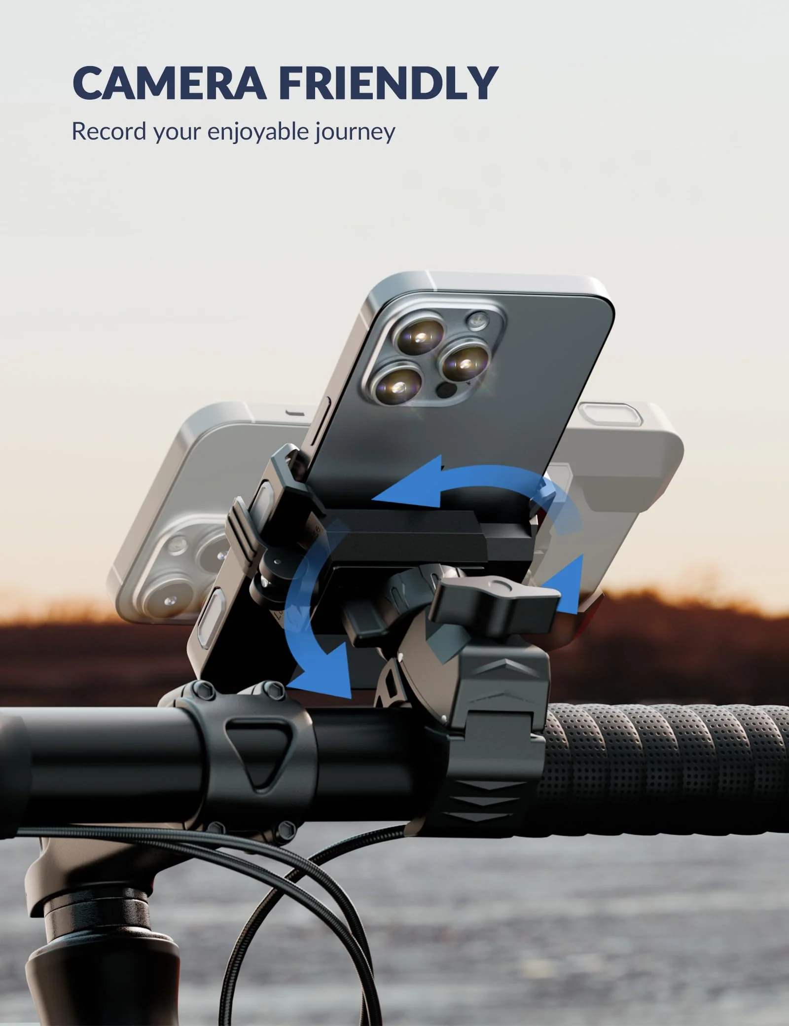 Bike Phone Mount for Electric, Mountain, Scooter, and Dirt Bikes [Camera Friendly] [1s Lock] Universal 360° Bicycle Handlebar Holder for iPhone 15/14/13 Samsung S23/S22 4.5-7" Smartphone (Grey) Grey - Image 2