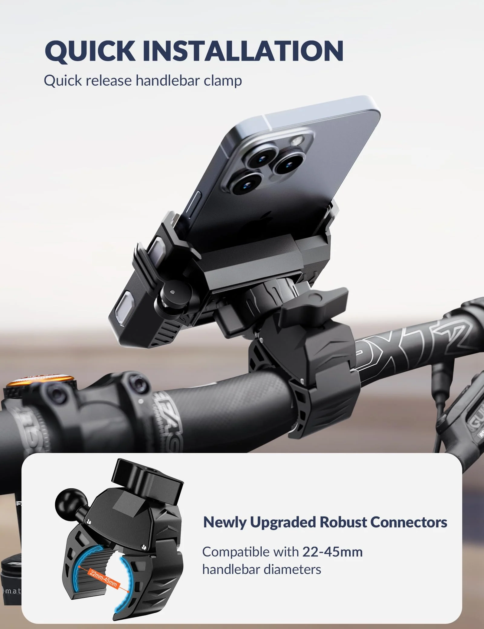 Bike Phone Mount for Electric, Mountain, Scooter, and Dirt Bikes [Camera Friendly] [1s Lock] Universal 360° Bicycle Handlebar Holder for iPhone 15/14/13 Samsung S23/S22 4.5-7" Smartphone (Grey) Grey - Image 5