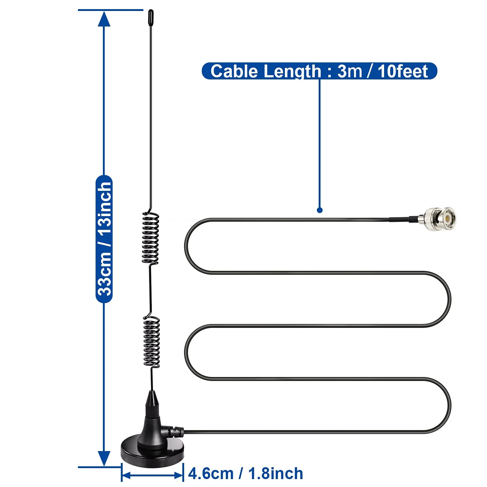 Bingfu 20-1300MHz Police Scanner Antenna Radio Magnetic Base HF VHF UHF Two Way Ham BNC Male Compatible with Uniden Bearcat Whistler Shack BNC Antenna - Image 3