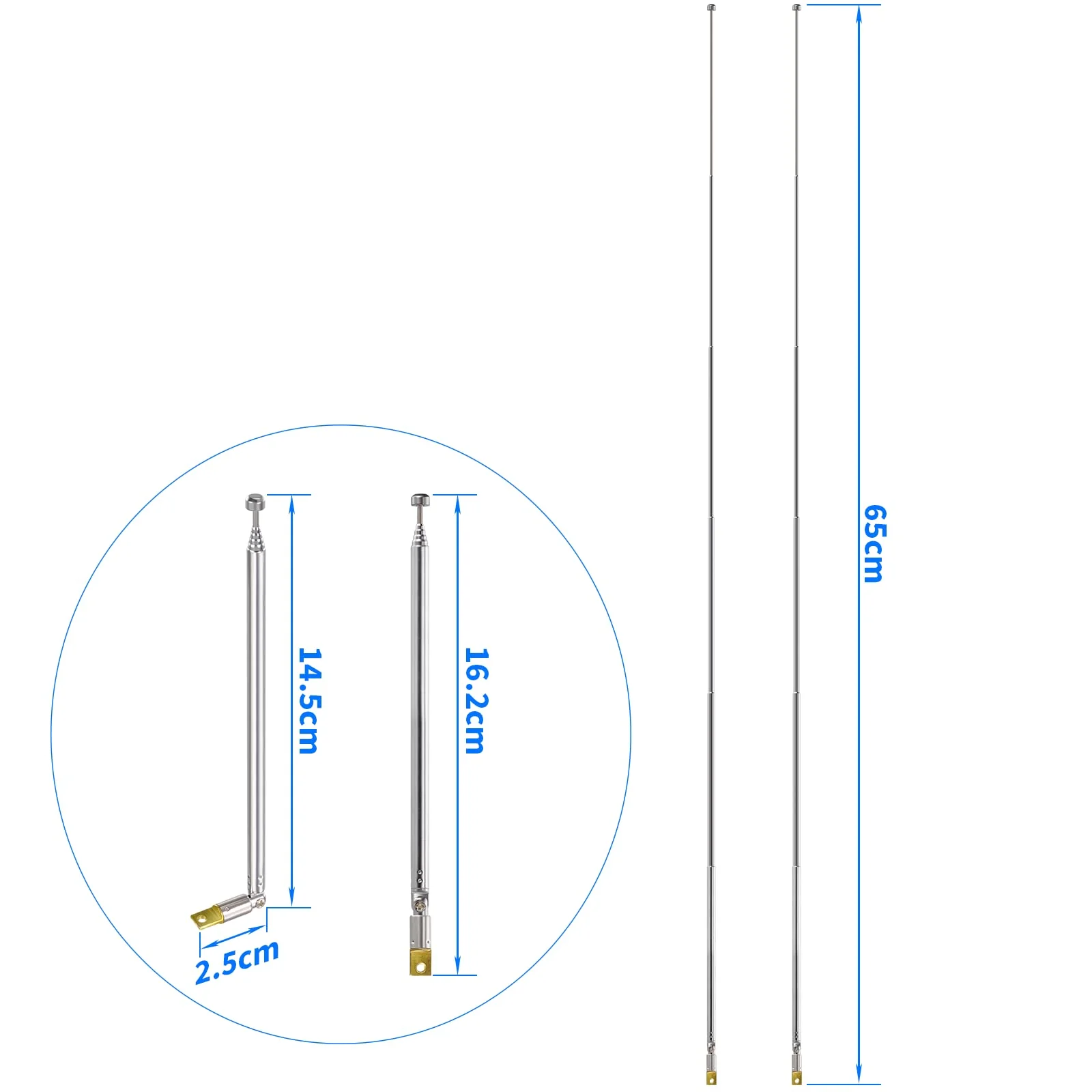 Bingfu 6 Sections Telescopic 65cm AM FM Antenna Portable Radio Antenna Replacement (2-Pack) Compatible with Indoor Portable Radio Home Stereo Receiver AV Audio Video Home Theater Receiver TV Tuner Foldable Telescopic Antenna - Image 7