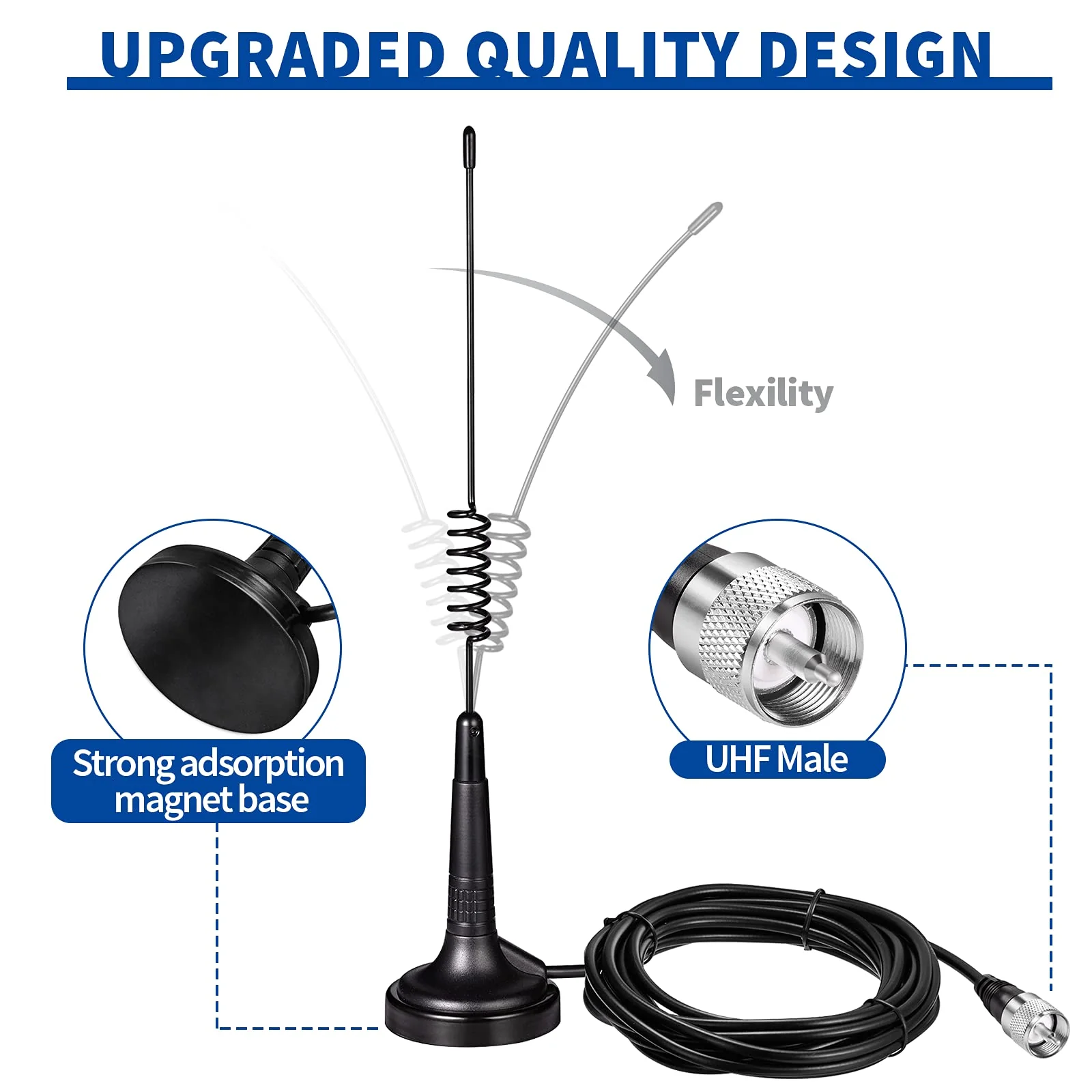 Bingfu CB Antenna 27MHz CB Radio Antenna Magnetic Base Handheld CB Antenna PL259 & BNC Male Compatible with Cobra Midland Uniden Maxon President Vehicle Car Truck Mobile CB Radio Handheld CB Radio - Image 3