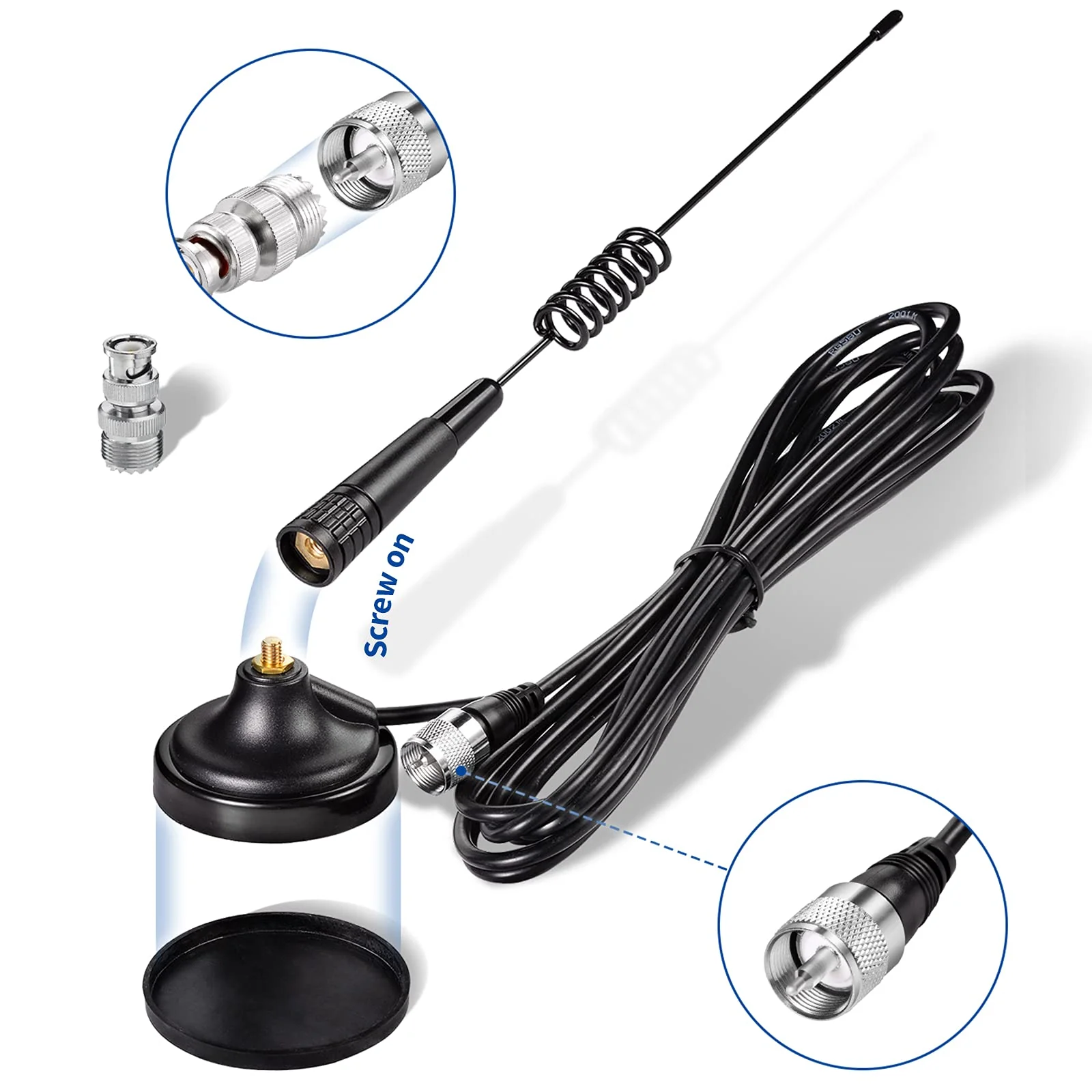 Bingfu CB Antenna 27MHz CB Radio Antenna Magnetic Base Handheld CB Antenna PL259 & BNC Male Compatible with Cobra Midland Uniden Maxon President Vehicle Car Truck Mobile CB Radio Handheld CB Radio - Image 5