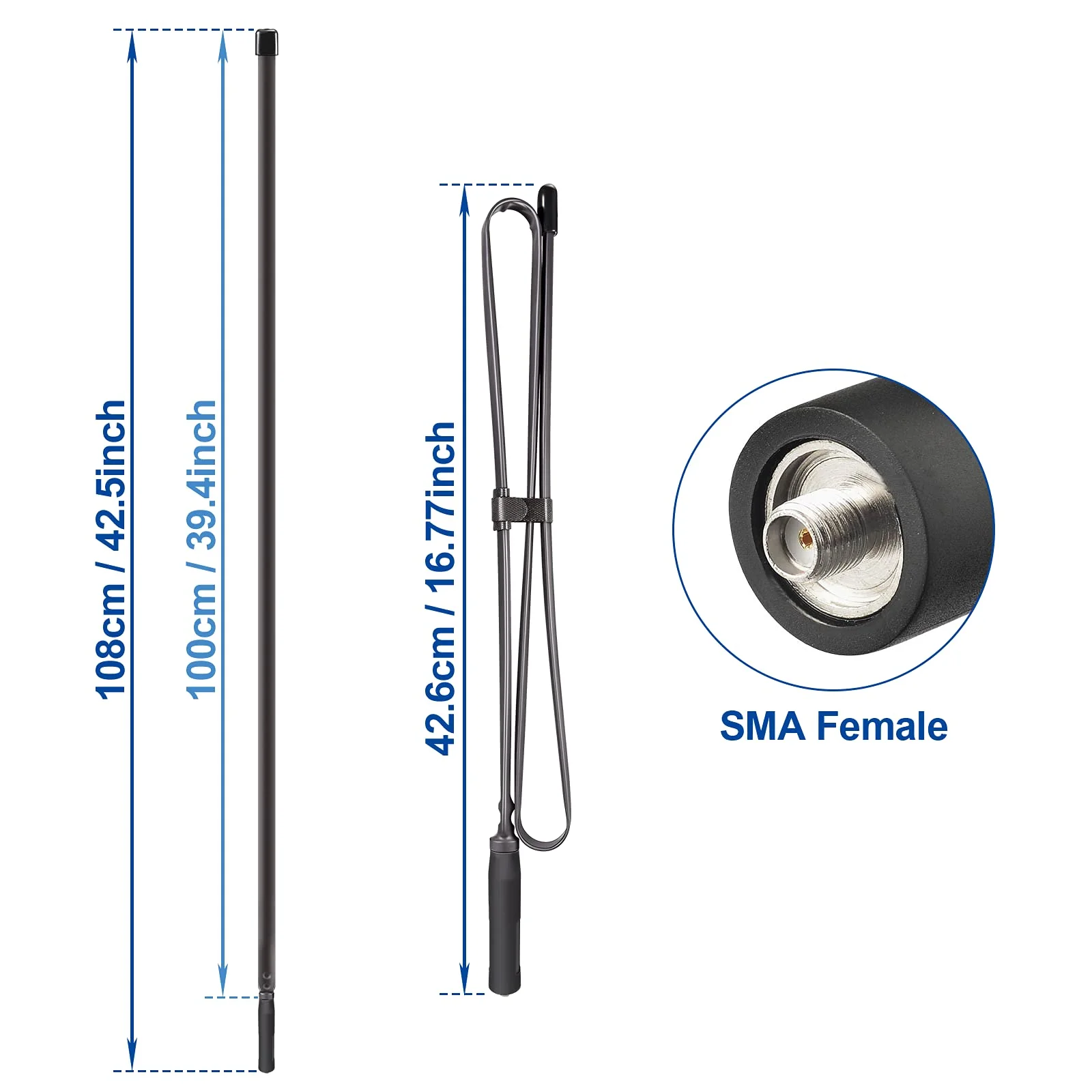 Bingfu Dual Band VHF UHF 136-520MHz 42.5 inch Foldable CS Tactical SMA Female Ham Radio Antenna for Kenwood Wouxun Baofeng BF-F8HP UV-5R UV-82 BF-888S GT-3 Handheld Ham Two Way Radio Walkie Talkie 42.5 inch Antenna - Image 3