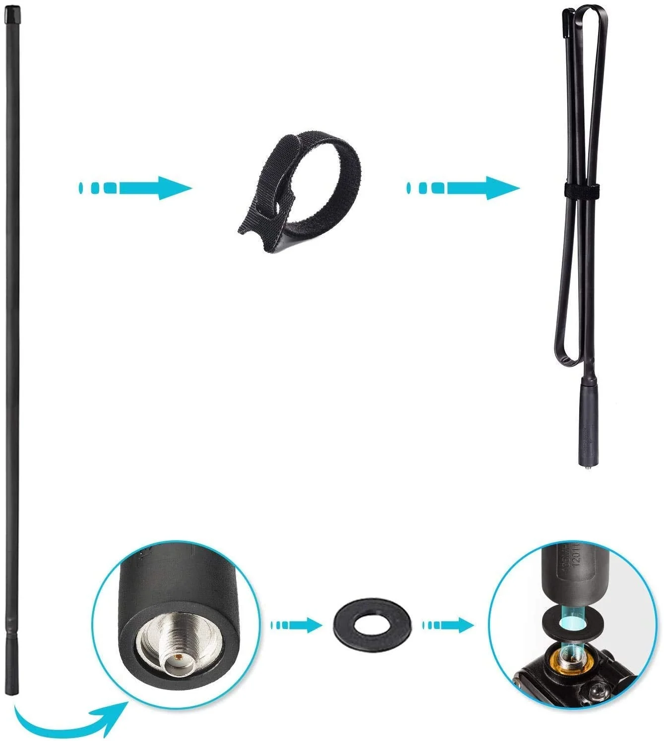 Bingfu Dual Band VHF UHF 136-520MHz 42.5 inch Foldable CS Tactical SMA Female Ham Radio Antenna with 3 feet Extension Relocation Cable for Kenwood Baofeng BF-F8HP UV-5R UV-82 BF-888S GT-3 Ham Radio 42.5 inches Antenna with 3 feet Cable - Image 3