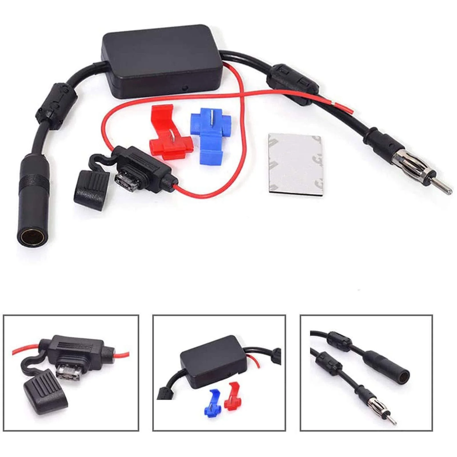 Bingfu Universal Car Stereo FM Radio Antenna Signal Booster Amplifier Amp,12V Power Supply DIN Plug Connector Adapter for Vehicle Truck SUV Car Audio Radio Stereo Media Head Unit Receiver - Image 4